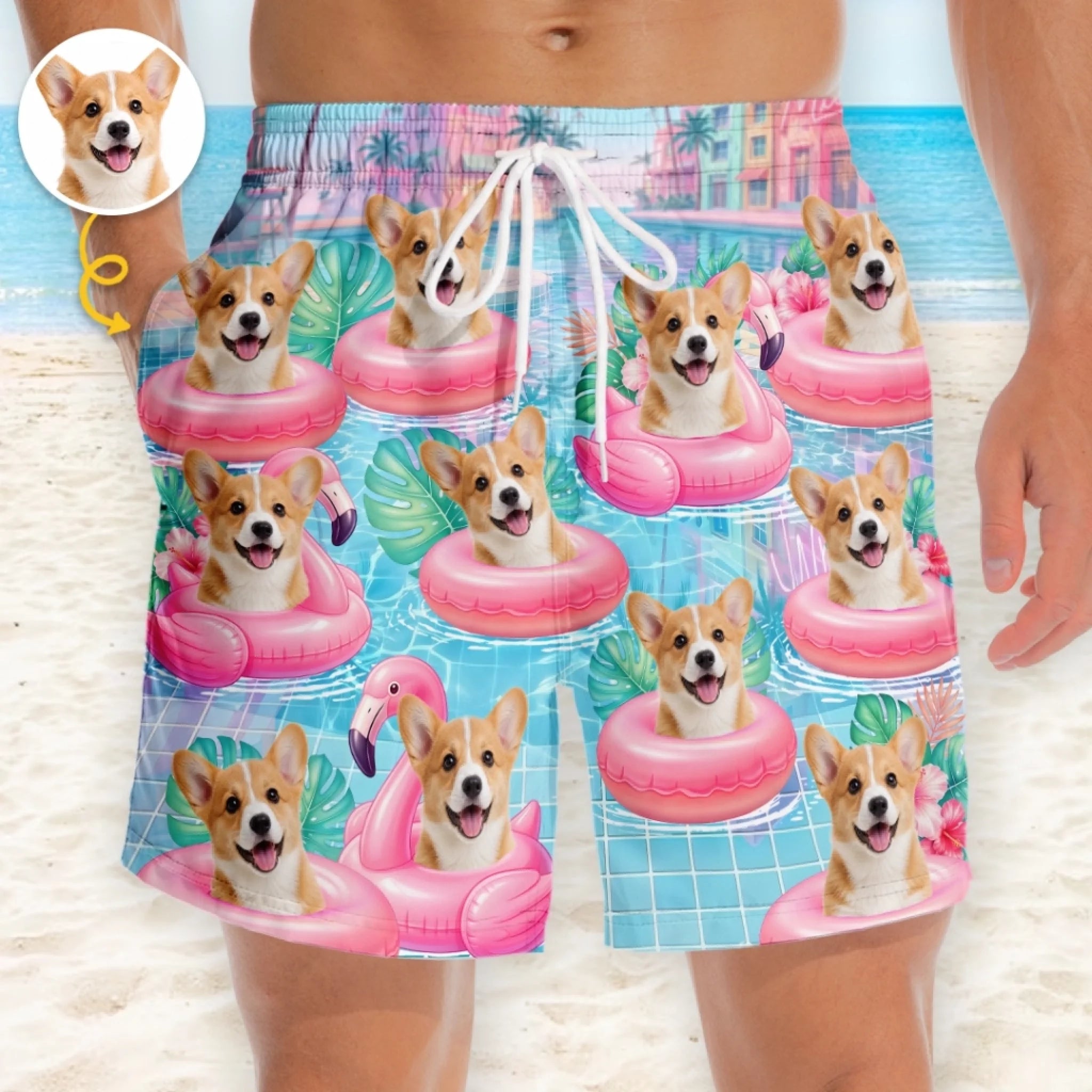 Custom Photo Tropical Hawaiian Aloha Men Beach Shorts Personalized Summer Vacation Gift for Pet Lovers