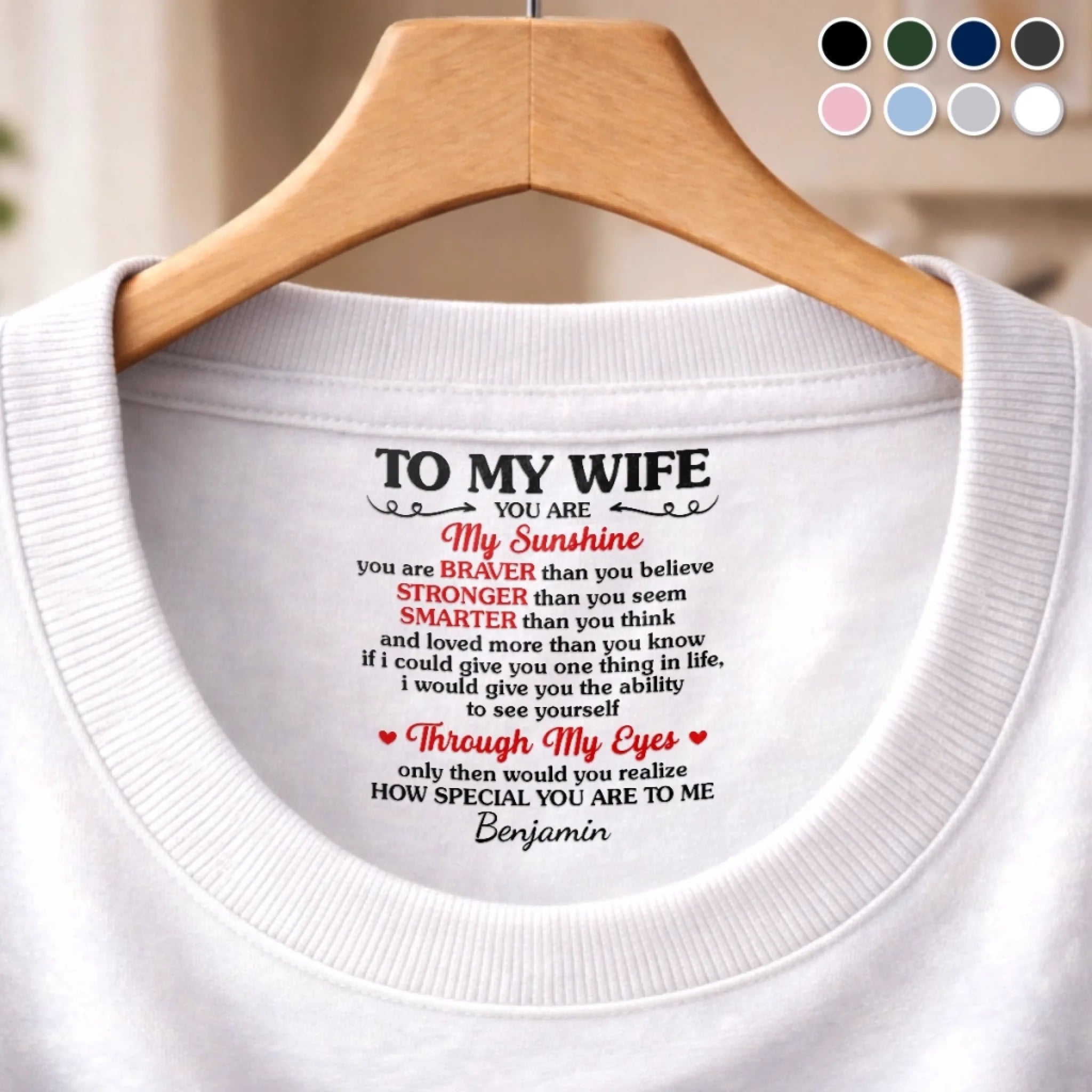 Custom Inside Neck Print T-Shirt Personalized Anniversary Wedding Gift for Husband and Wife