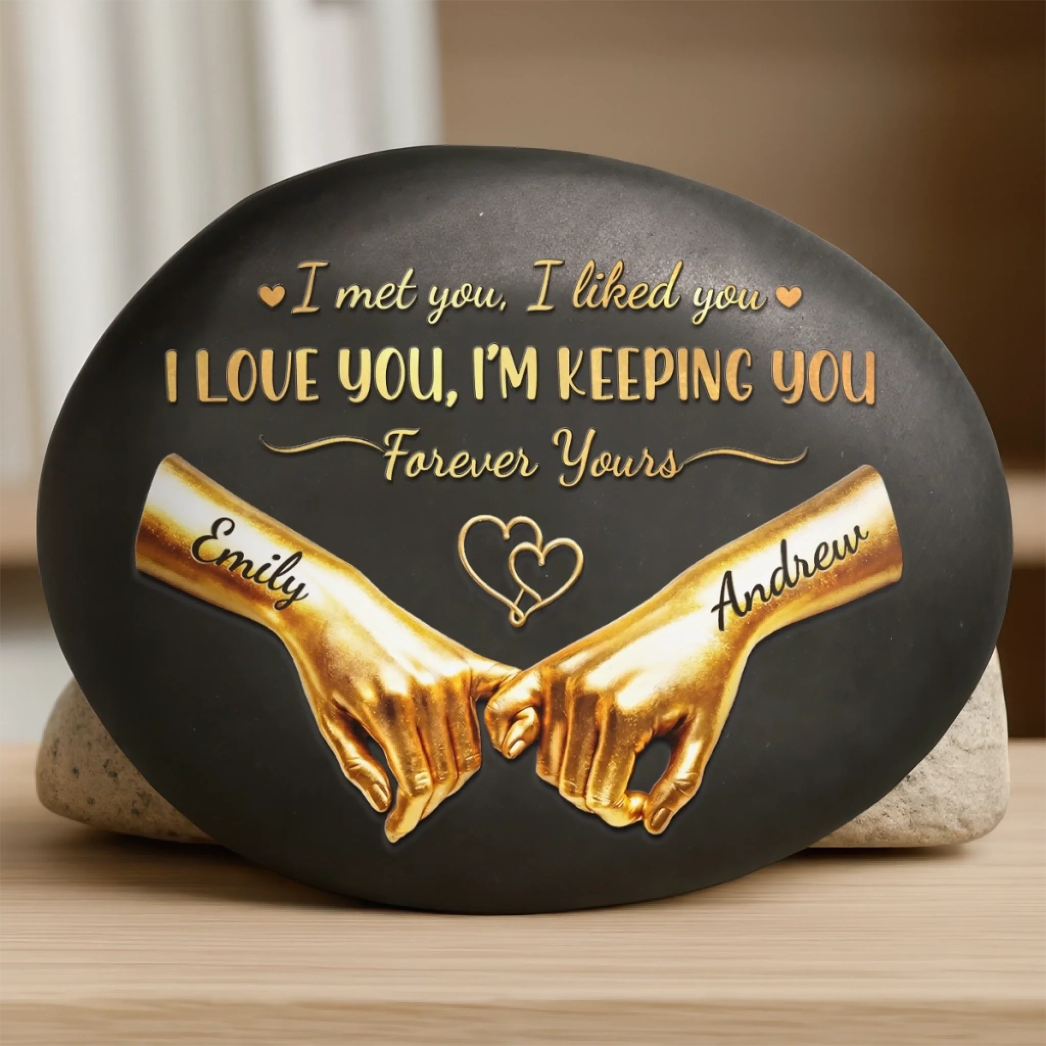 Custom Printed Rock Personalized Anniversary or Wedding Gift for Husband and Wife with Pinky Promise Design