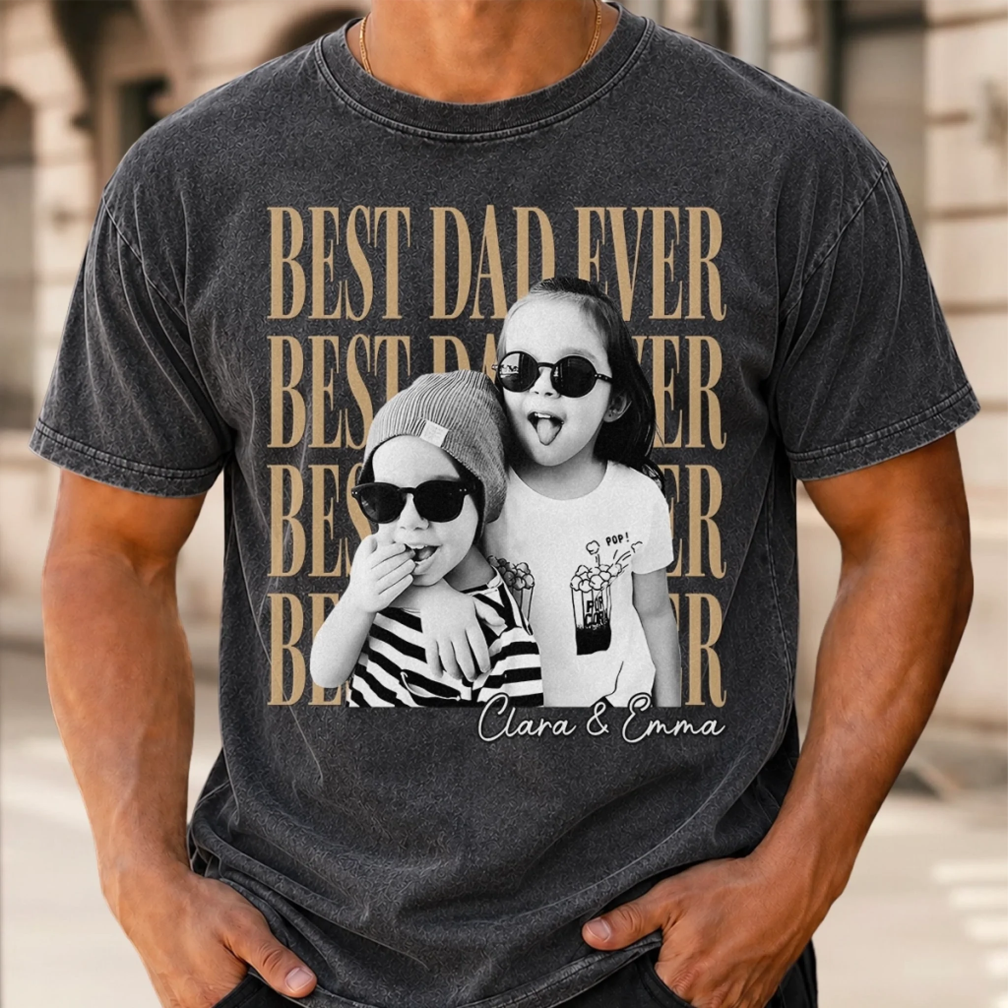 Custom Photo Washed Cotton T-shirt Personalized Father's Day Birthday Gift for Dad or Grandpa
