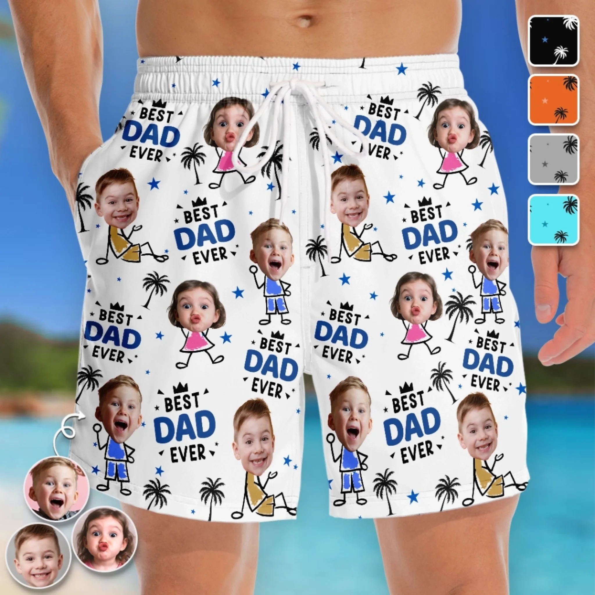 Custom Photo Tropical Hawaiian Aloha Men's Beach Shorts Personalized Gift for Dad or Grandpa