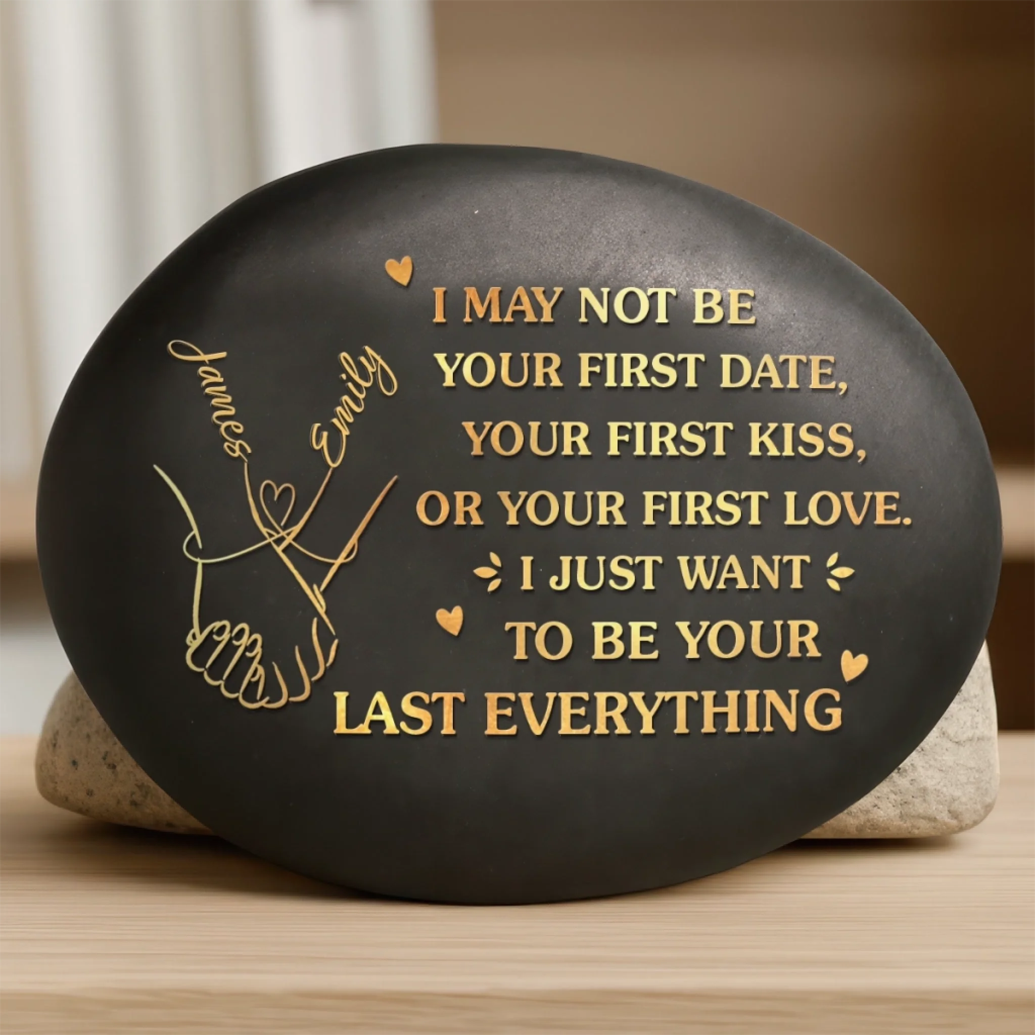 Custom Printed Rock Personalized Anniversary Wedding Gift for Husband and Wife Holding Hands Into Forever