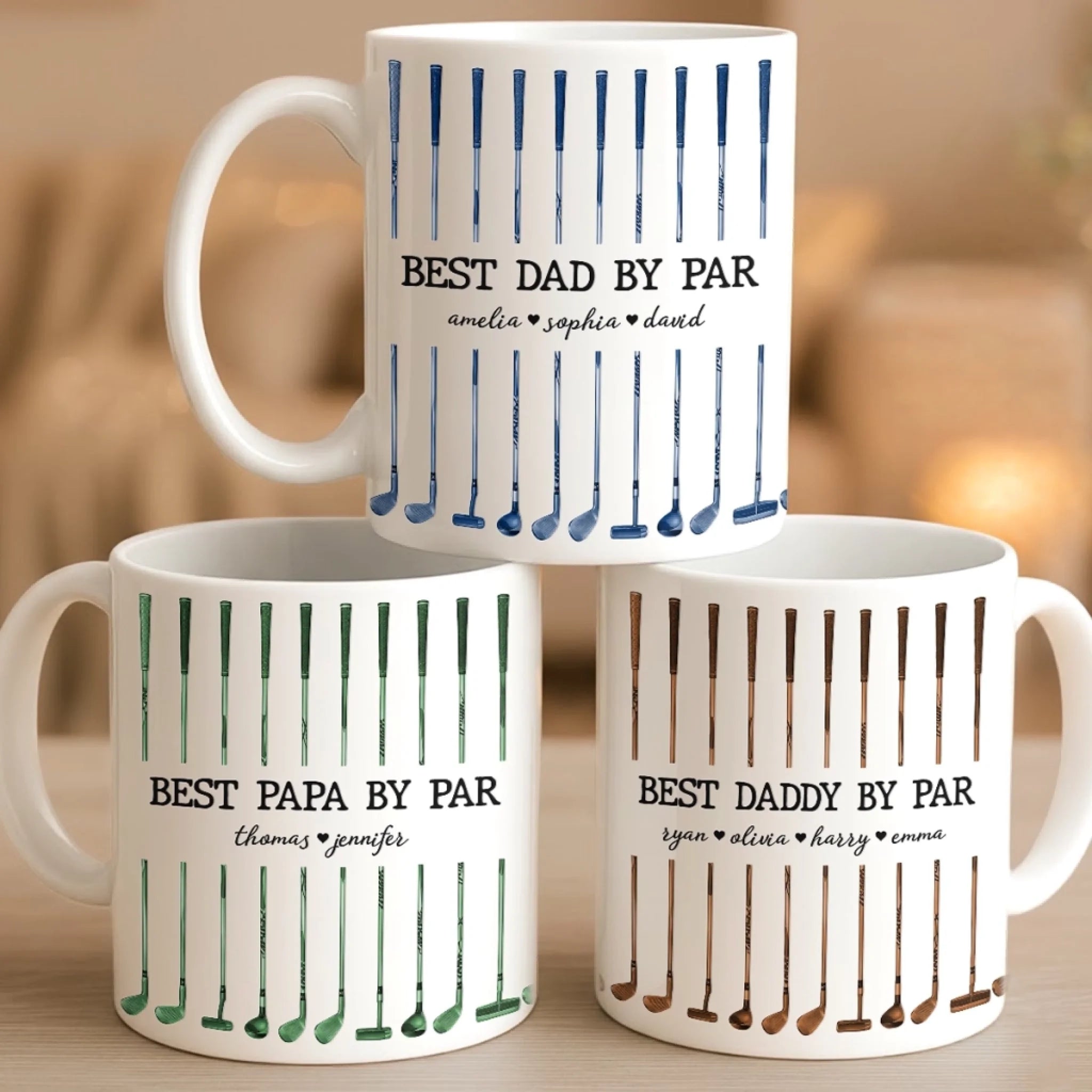 Custom Golf Mug for Dad or Grandpa, Personalized Father's Day Birthday Gift - Golf More Worry Less