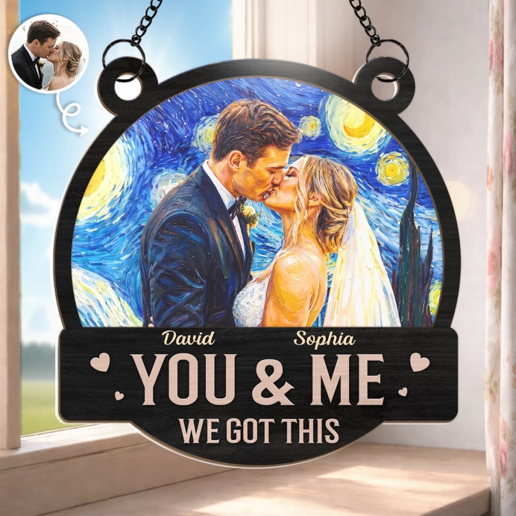 Custom Photo Window Hanging Suncatcher Ornament Personalized Anniversary Wedding Gift for Couples