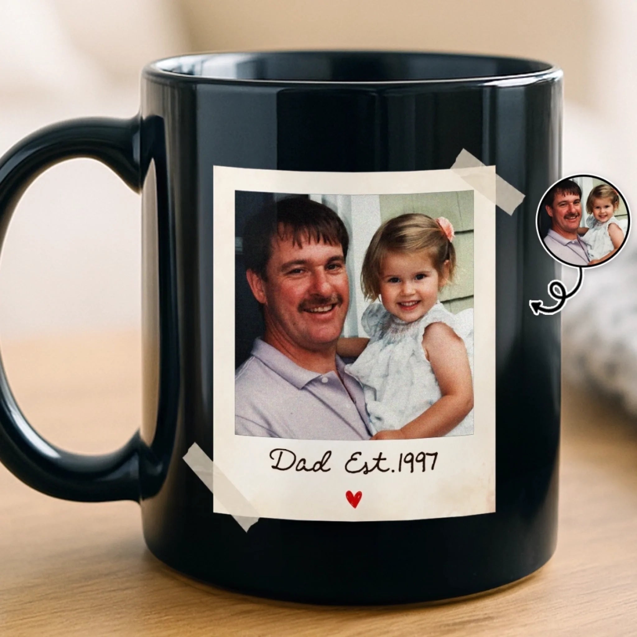Custom Photo Black Mug for Dad or Grandpa - Personalized Father's Day and Birthday Gift, Built by Dad's Love