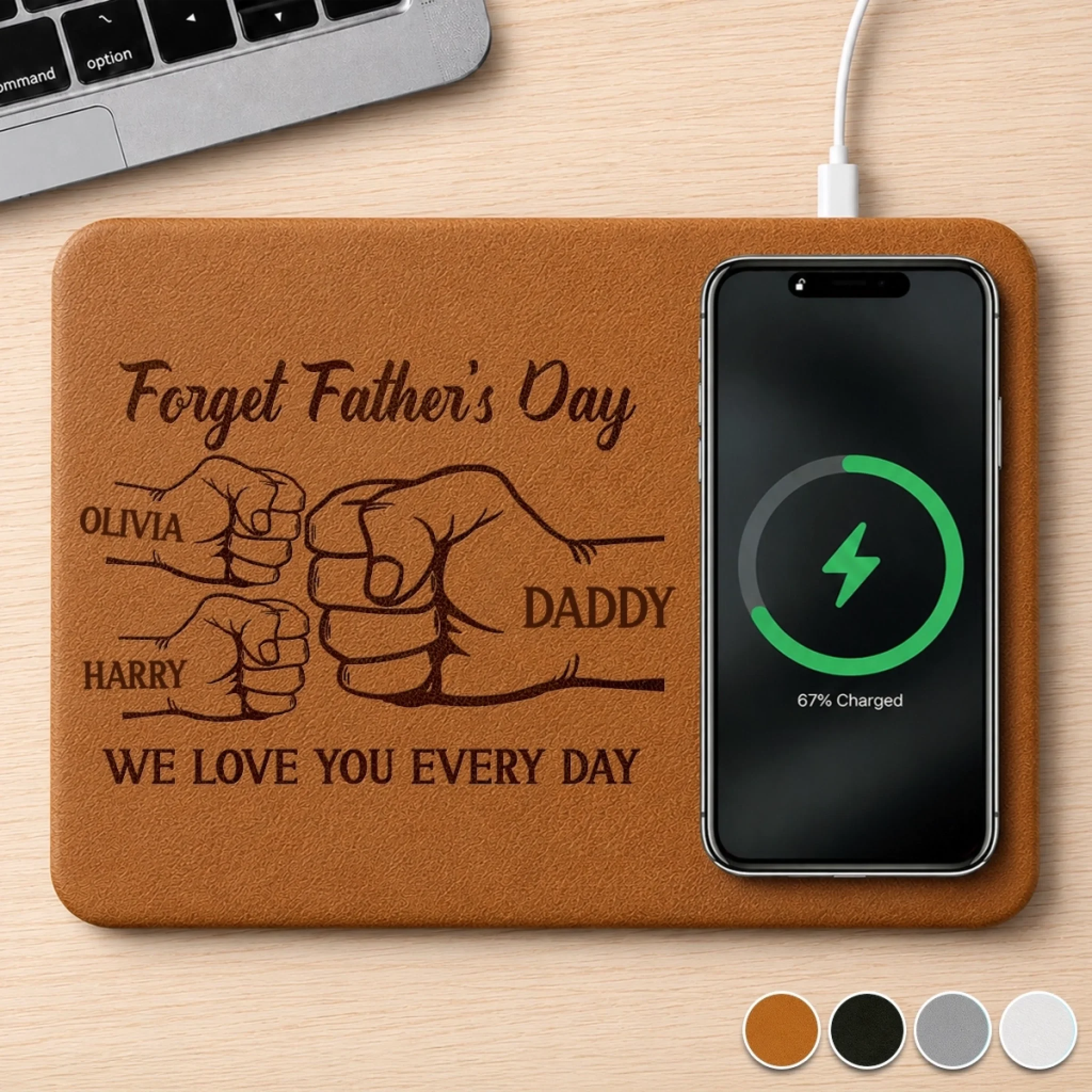 Custom Personalized Charging Mat Gift for Dad or Grandpa - Dad Mode Fully Charged