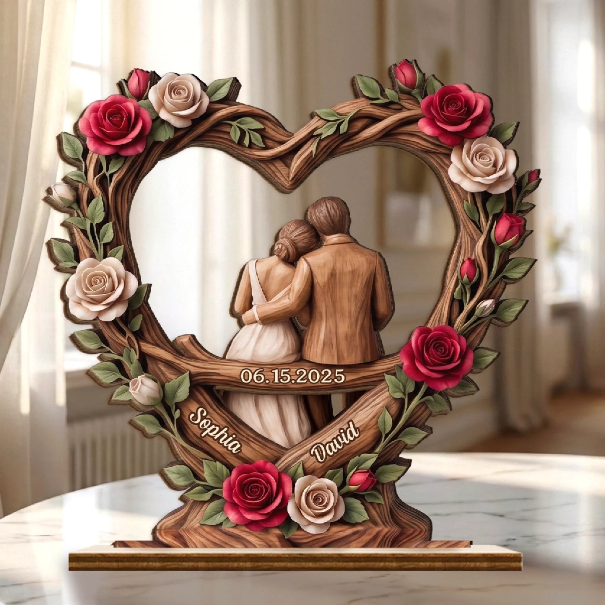Custom 2-Layered Wooden Plaque Personalized Anniversary Wedding Gift for Husband Wife Our Forever Love Story