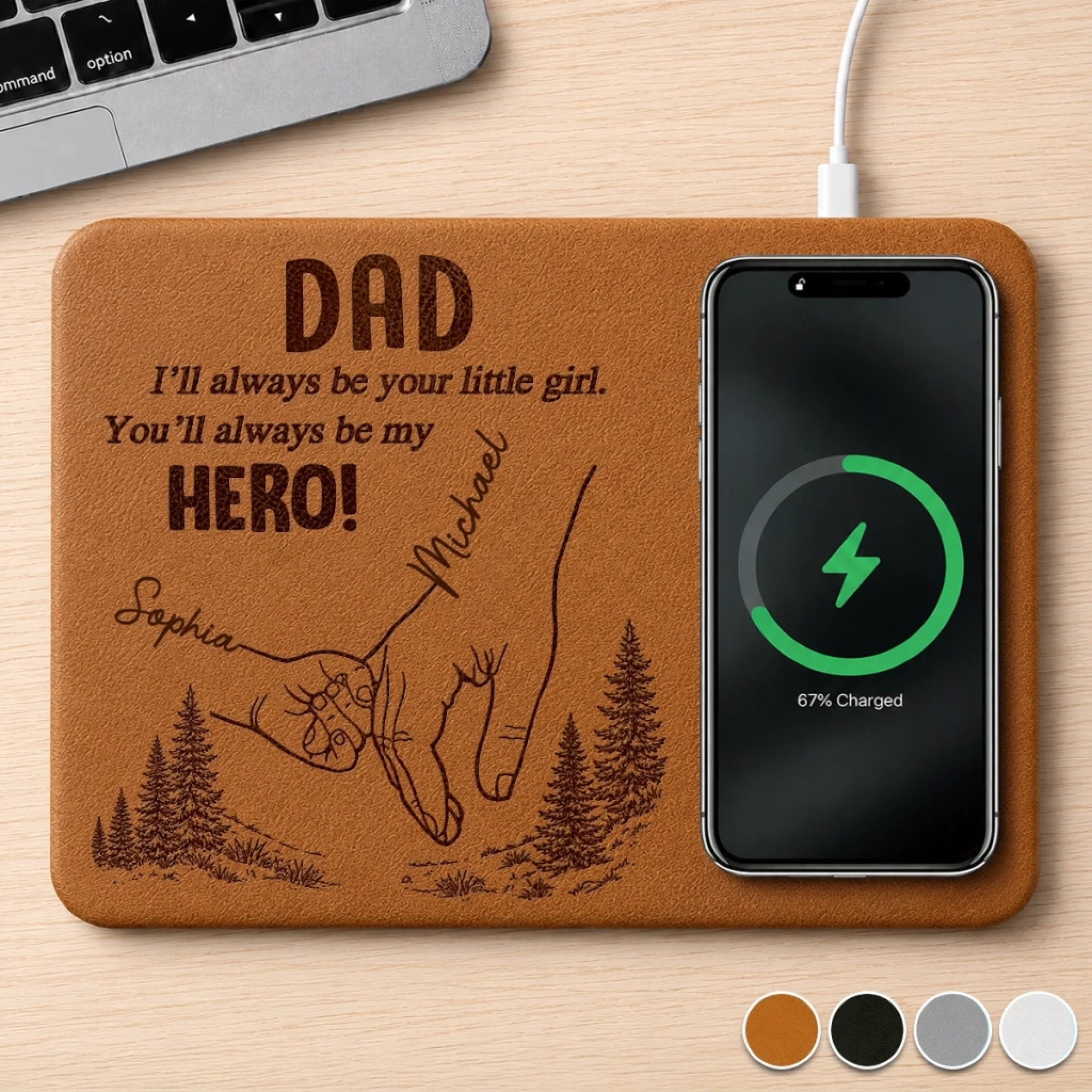 Custom personalized charging mat for dad and grandpa, thoughtful father’s day and birthday gift