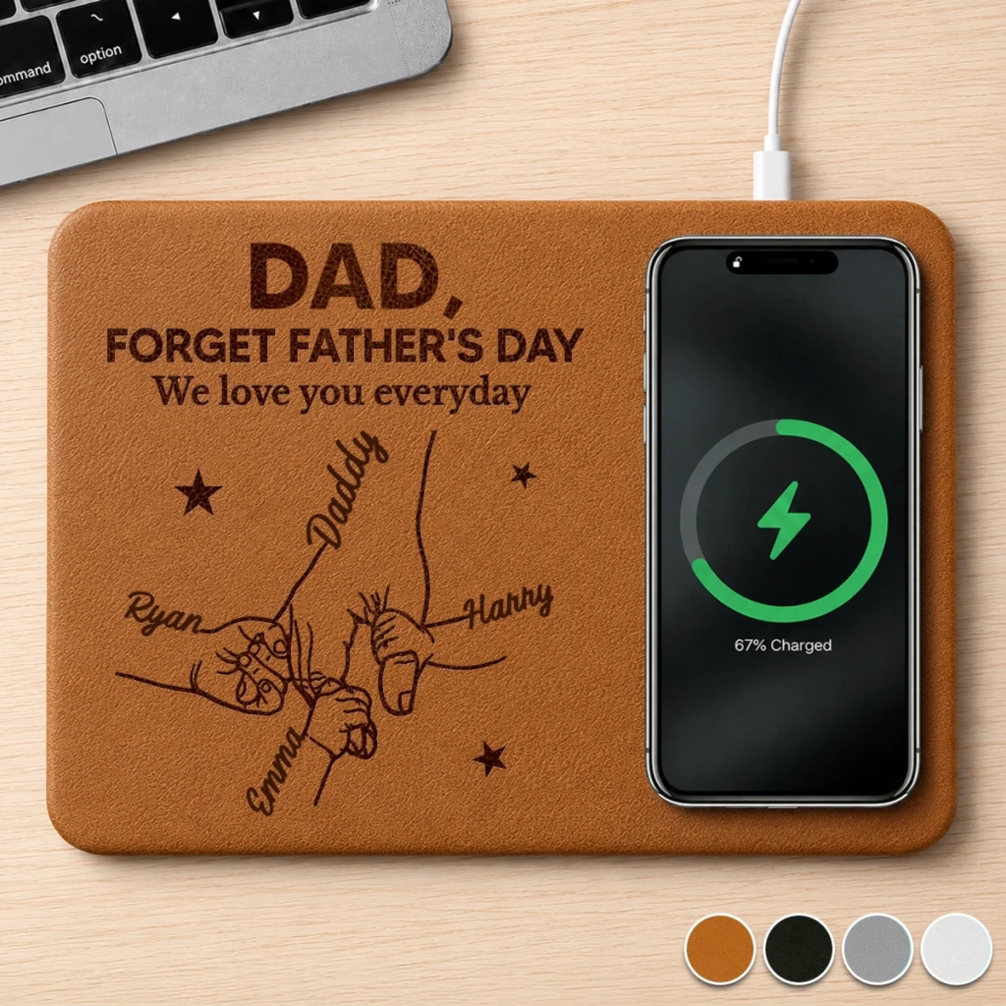 Personalized Custom Charging Mat for Dad and Grandpa, Best Dad Ever Gift, Wireless Charging Pad