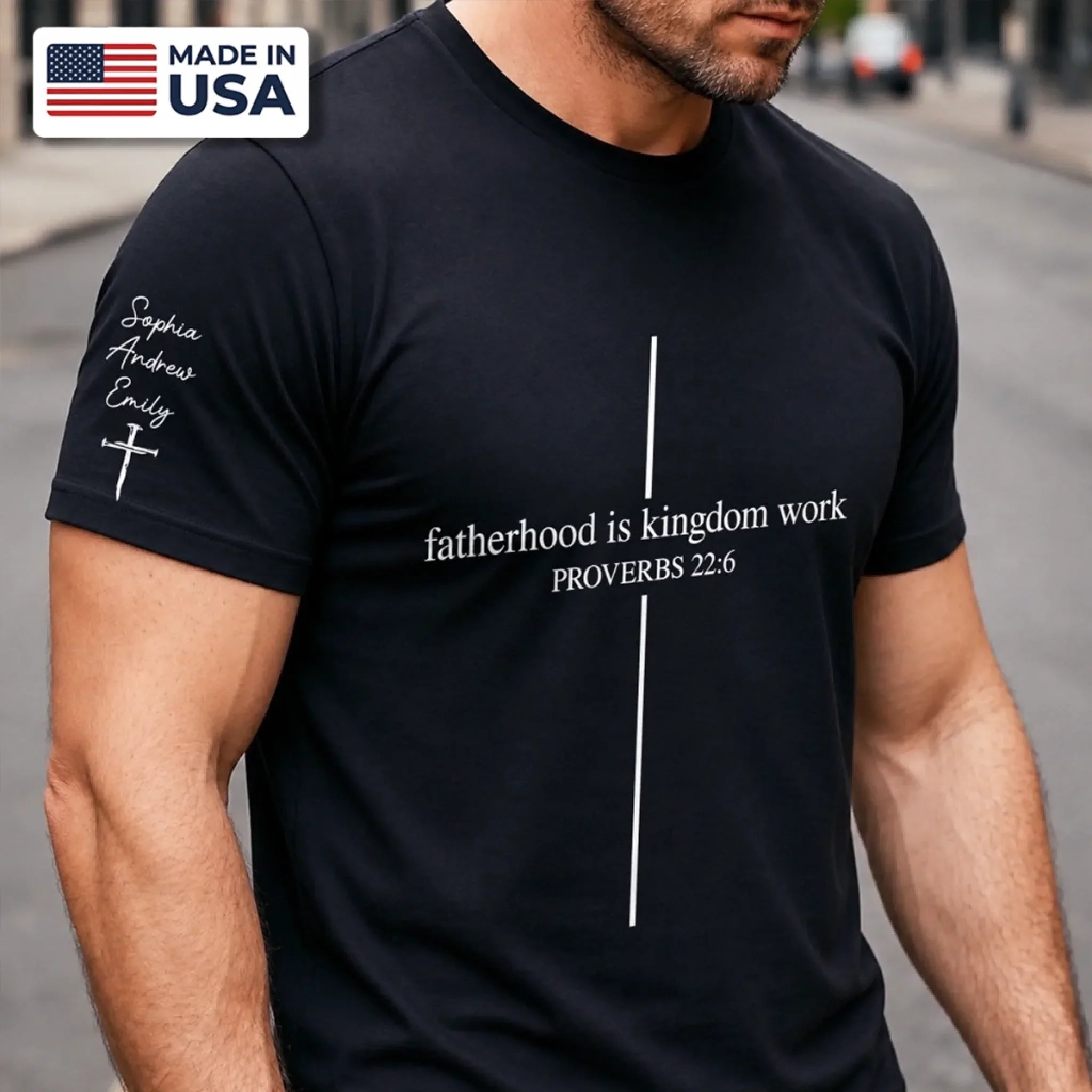 Custom Unisex T-Shirt with Sleeve Design, Personalized Father's Day or Birthday Gift for Dad and Grandpa
