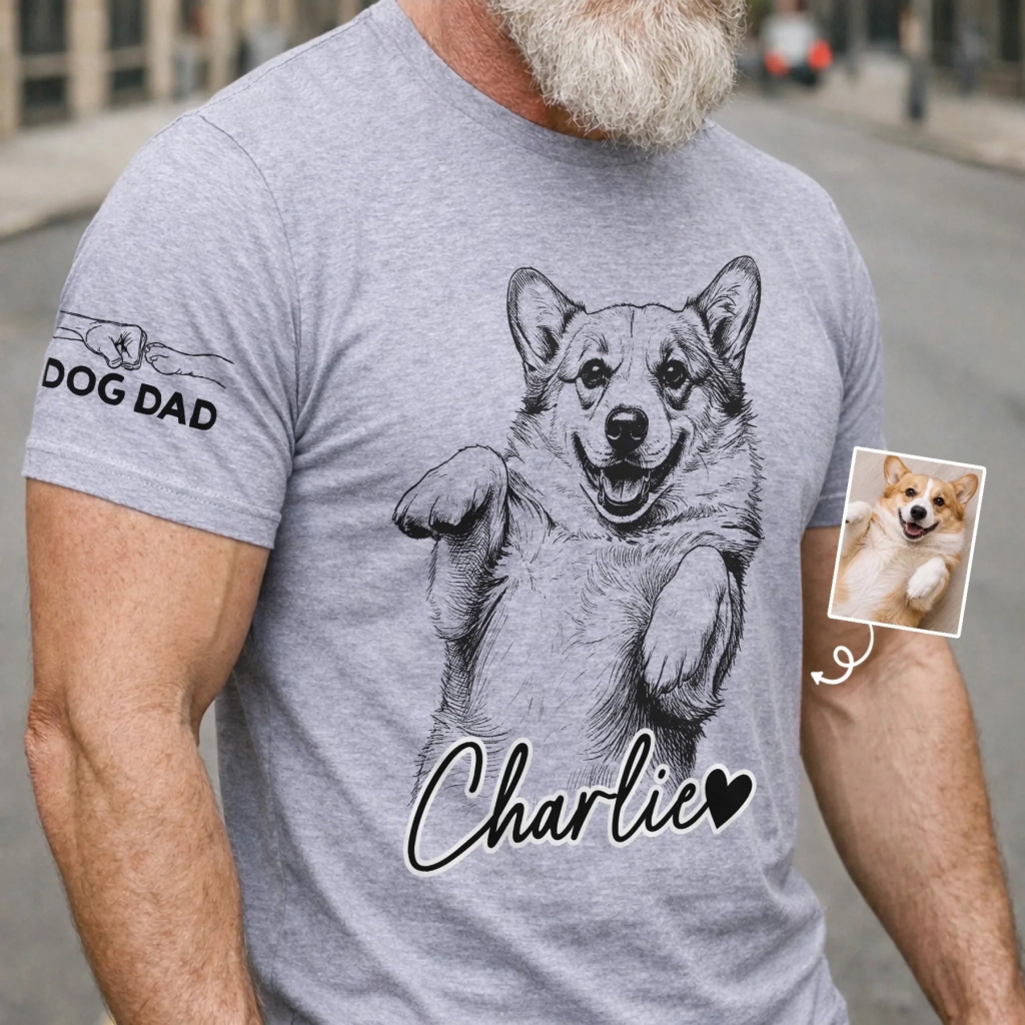 Custom Unisex Sleeve-Printed T-Shirt, Personalized Father's Day Gift for Dog and Cat Lovers