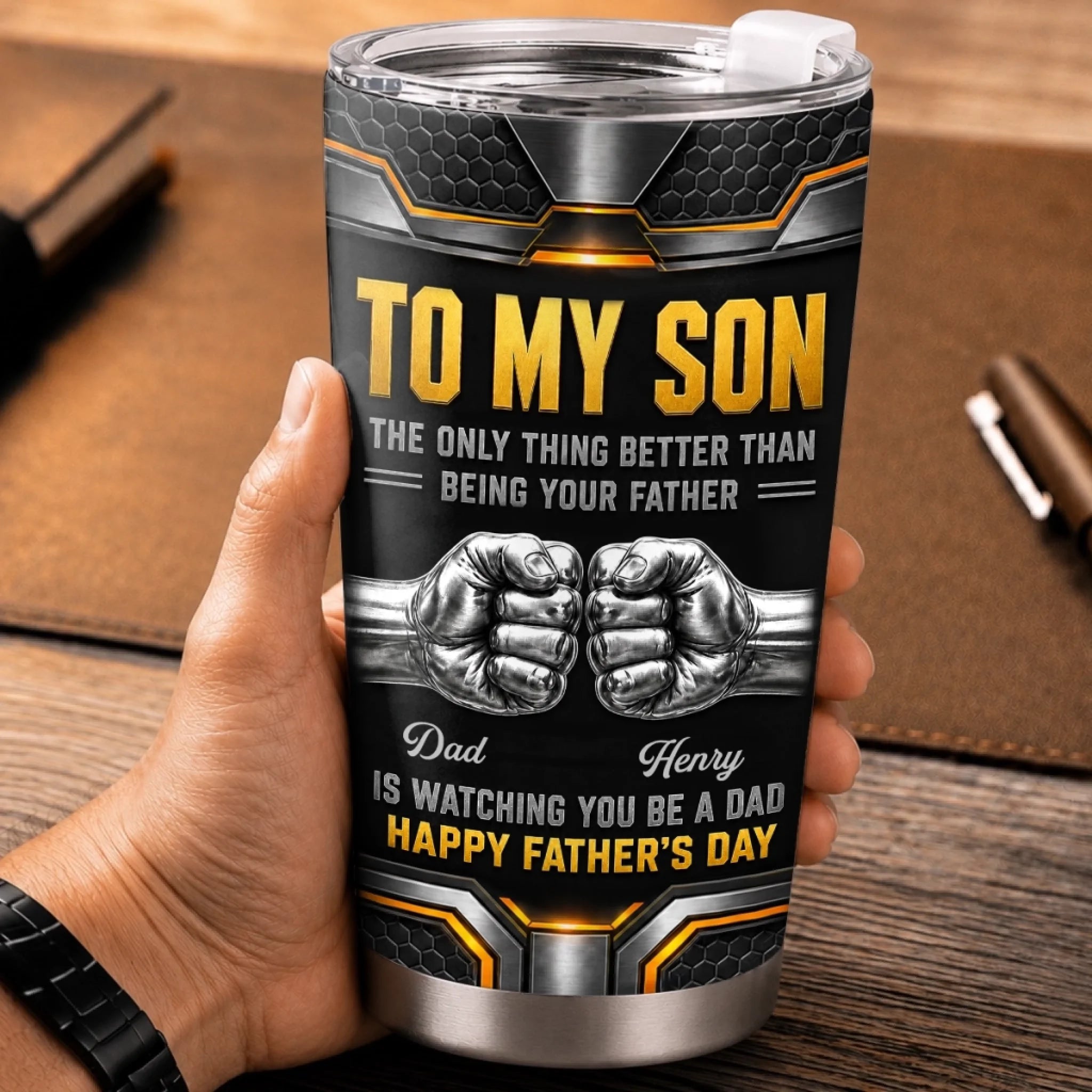 Personalized Father's Day Birthday Tumbler Gift for Son - Strong Kind and Brave Always