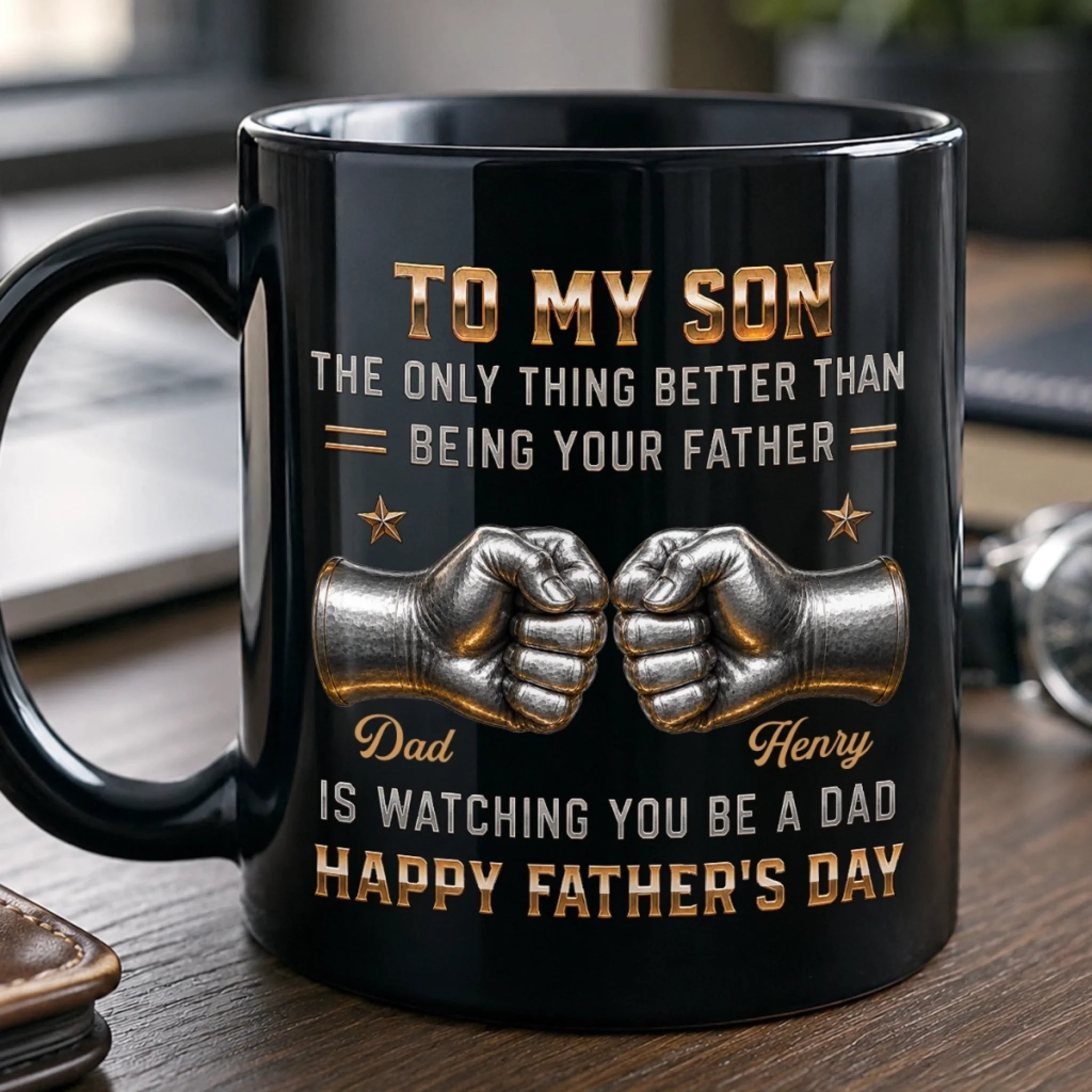 Custom Black Mug, Personalized Father's Day Birthday Gift for Son, You'll Always Be My Little Boy
