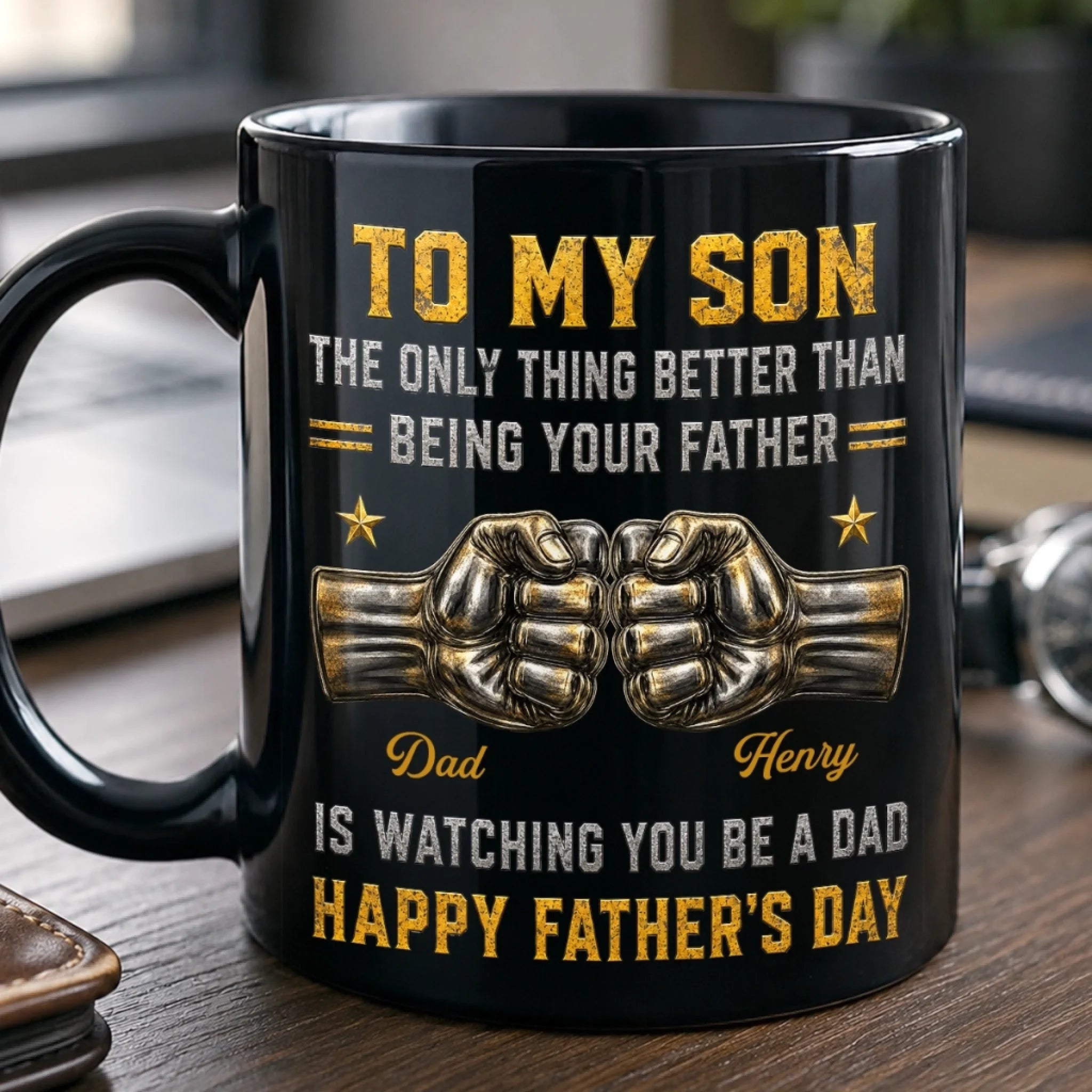 Custom Black Mug Personalized Father's Day Birthday Gift for Son - Go Fearlessly Chase Your Dreams