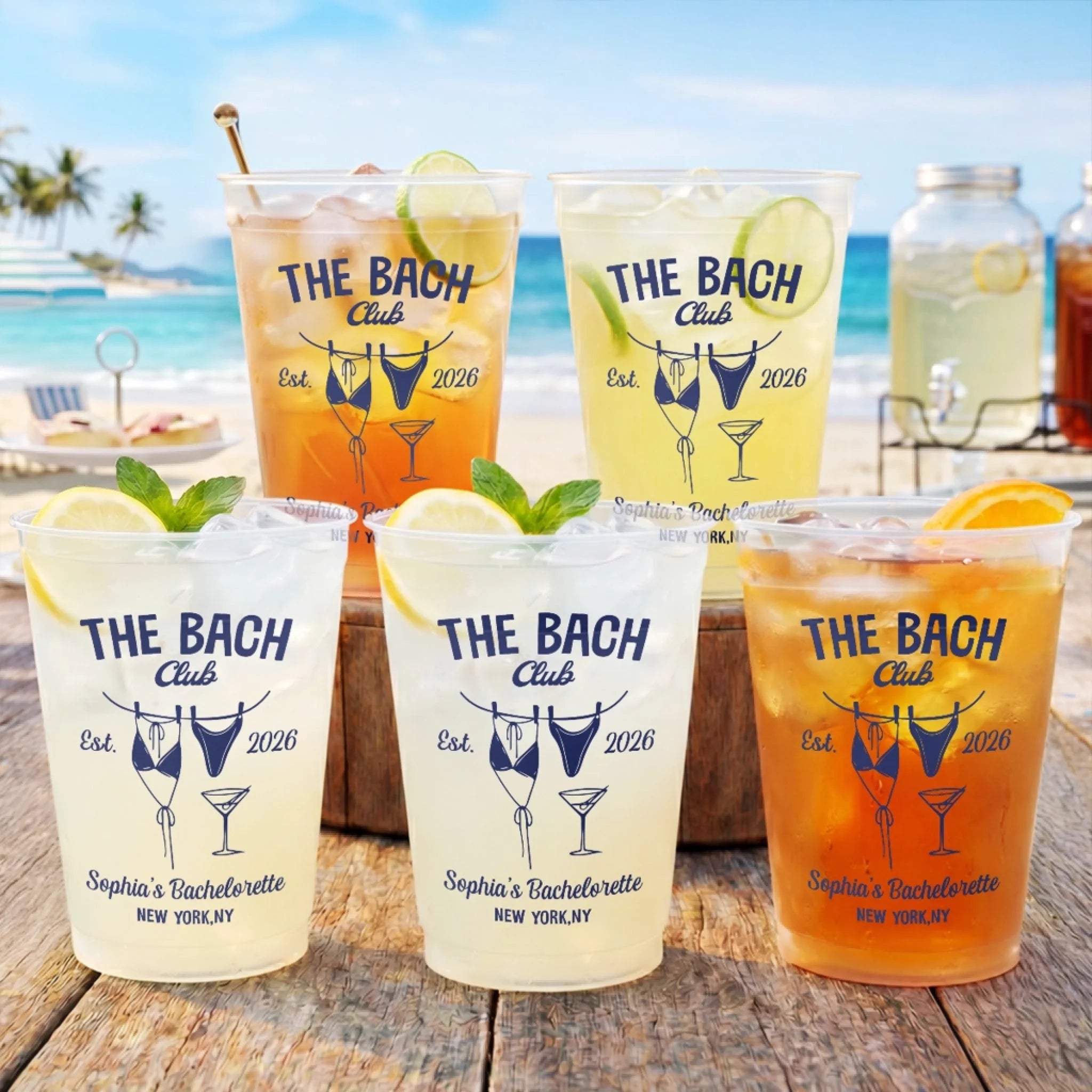 Custom Party Cups Personalized Summer Vacation Travel Gifts with Palm Trees and Ocean Breeze Design