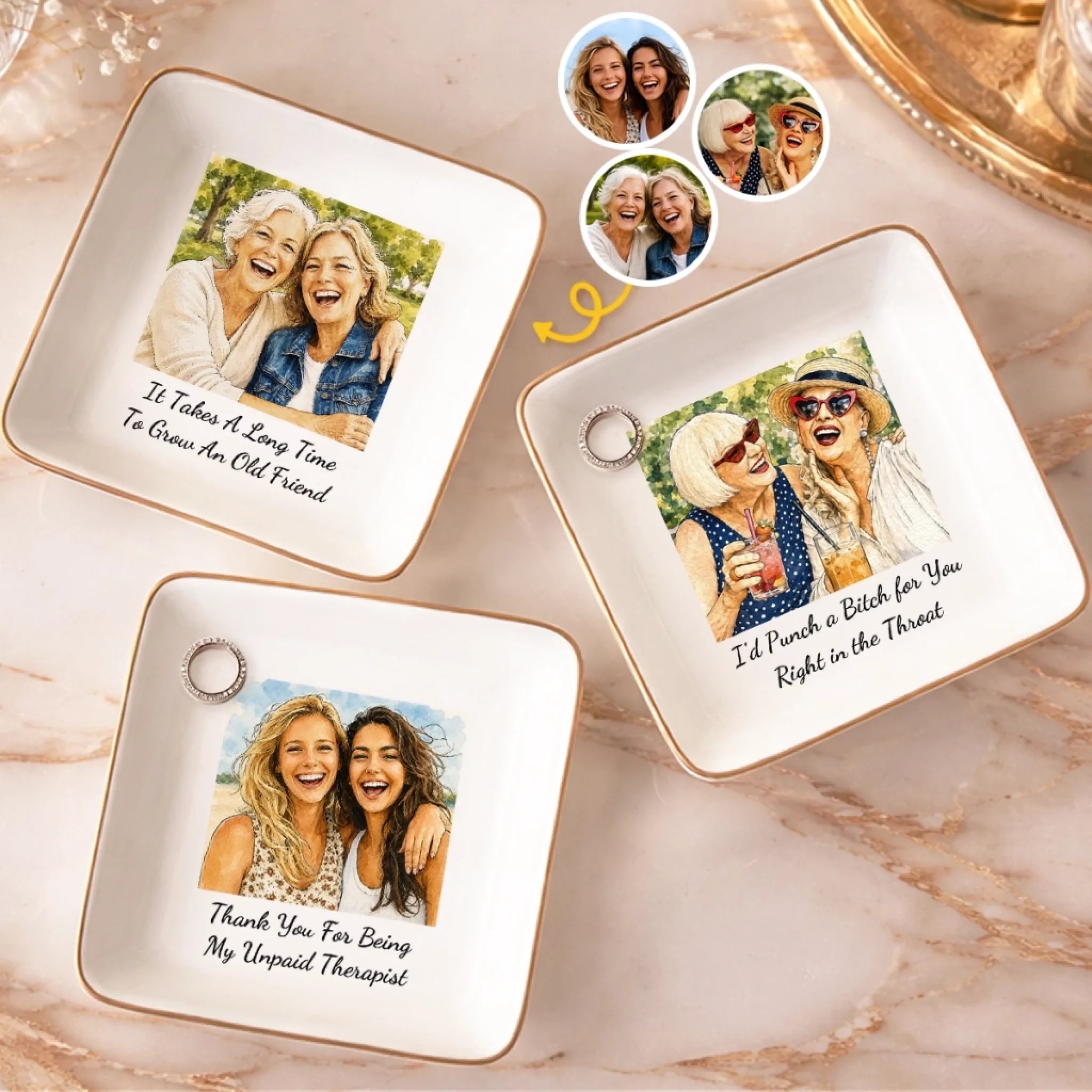 Custom Photo Jewelry Dish Personalized Best Friend Birthday Gift for Women, Sisters and BFF Squad