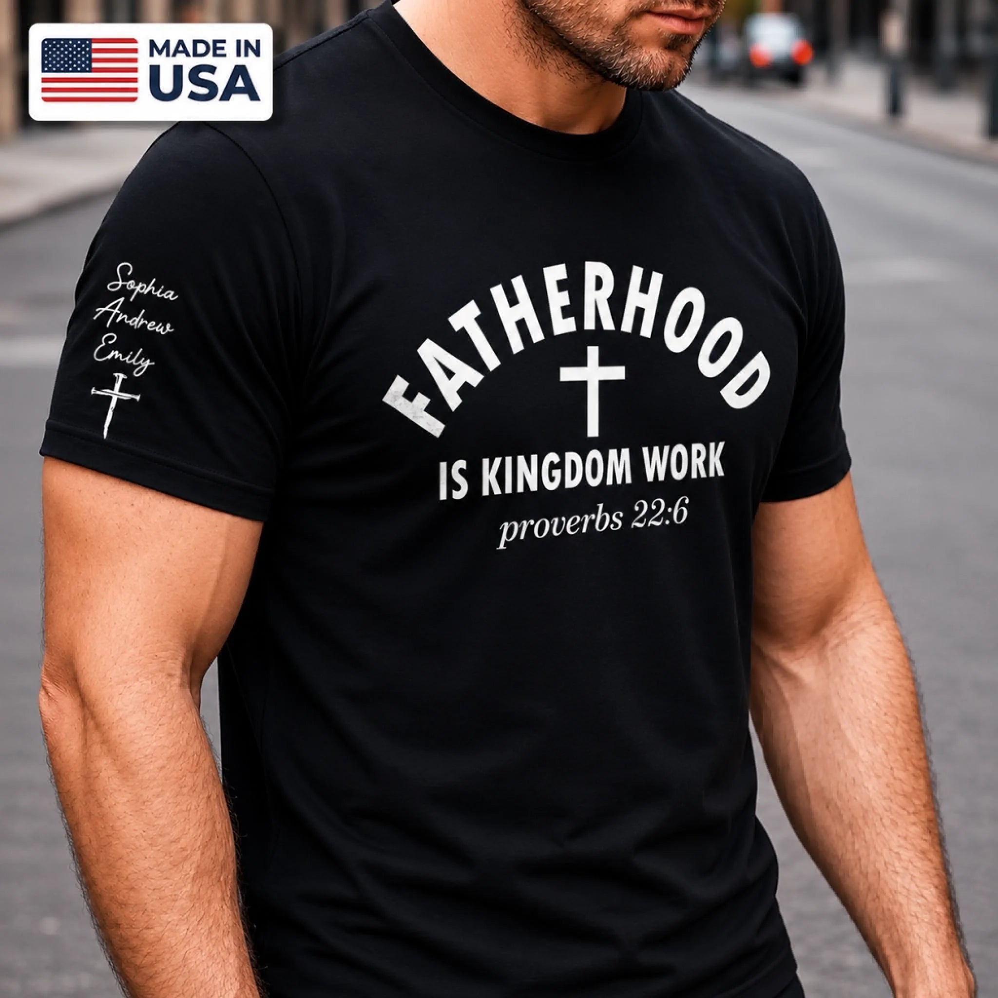 Personalized Father's Day Custom T-Shirt Gift for Dad or Grandpa, Sleeve Printed Fatherhood Design