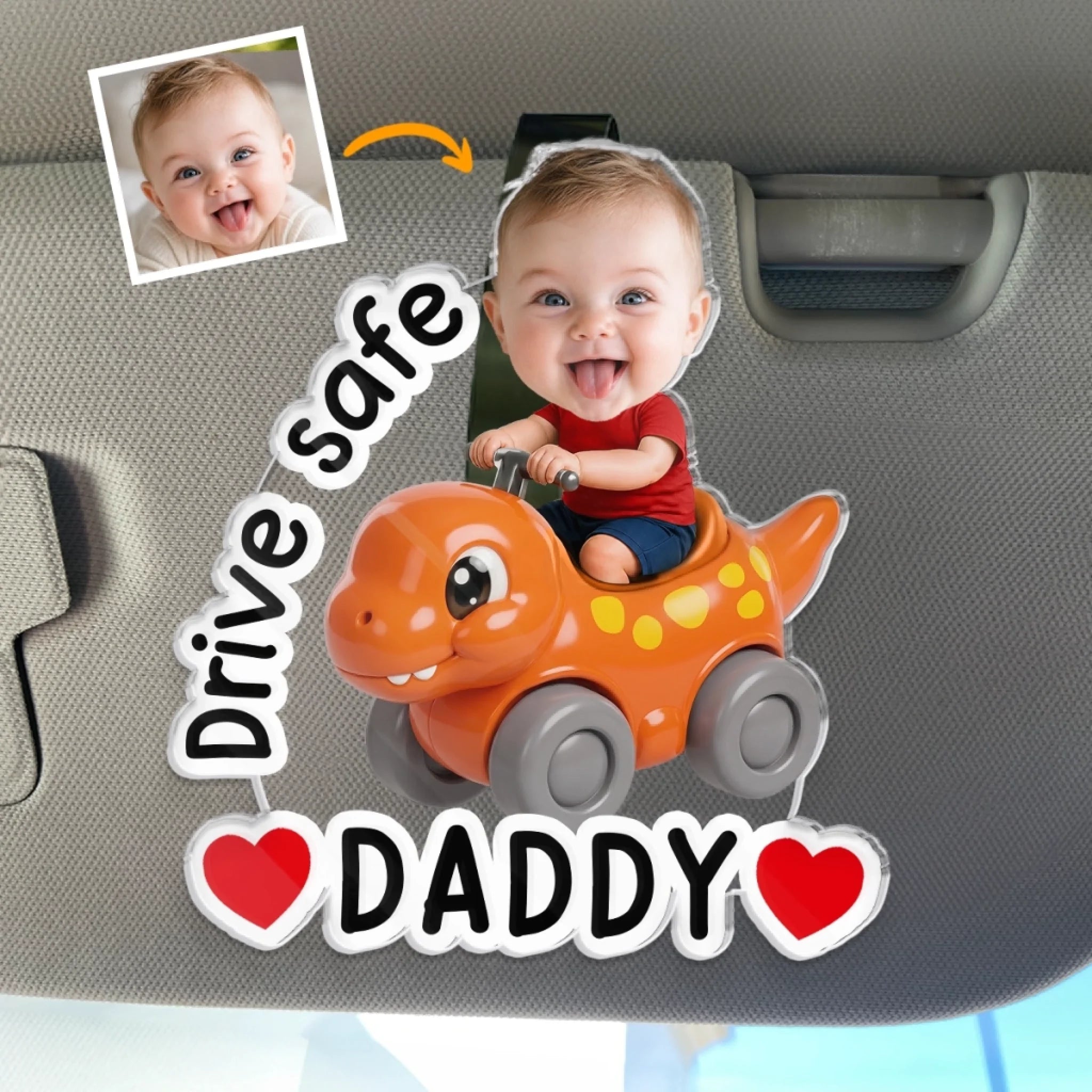 Custom Photo Acrylic Car Visor Clip Personalized Father's Day Gift for Dad or Grandpa Drive Safe Keepsake