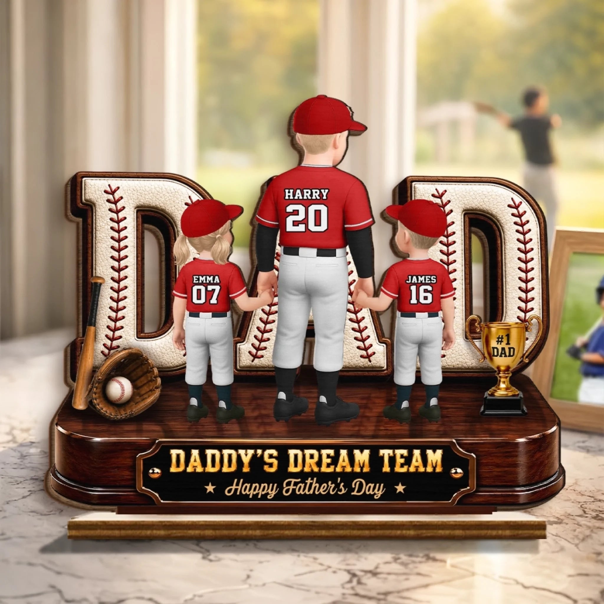Custom 2-Layered Wooden Plaque Personalized Father's Day Gift for Dad Grandpa Baseball Fans