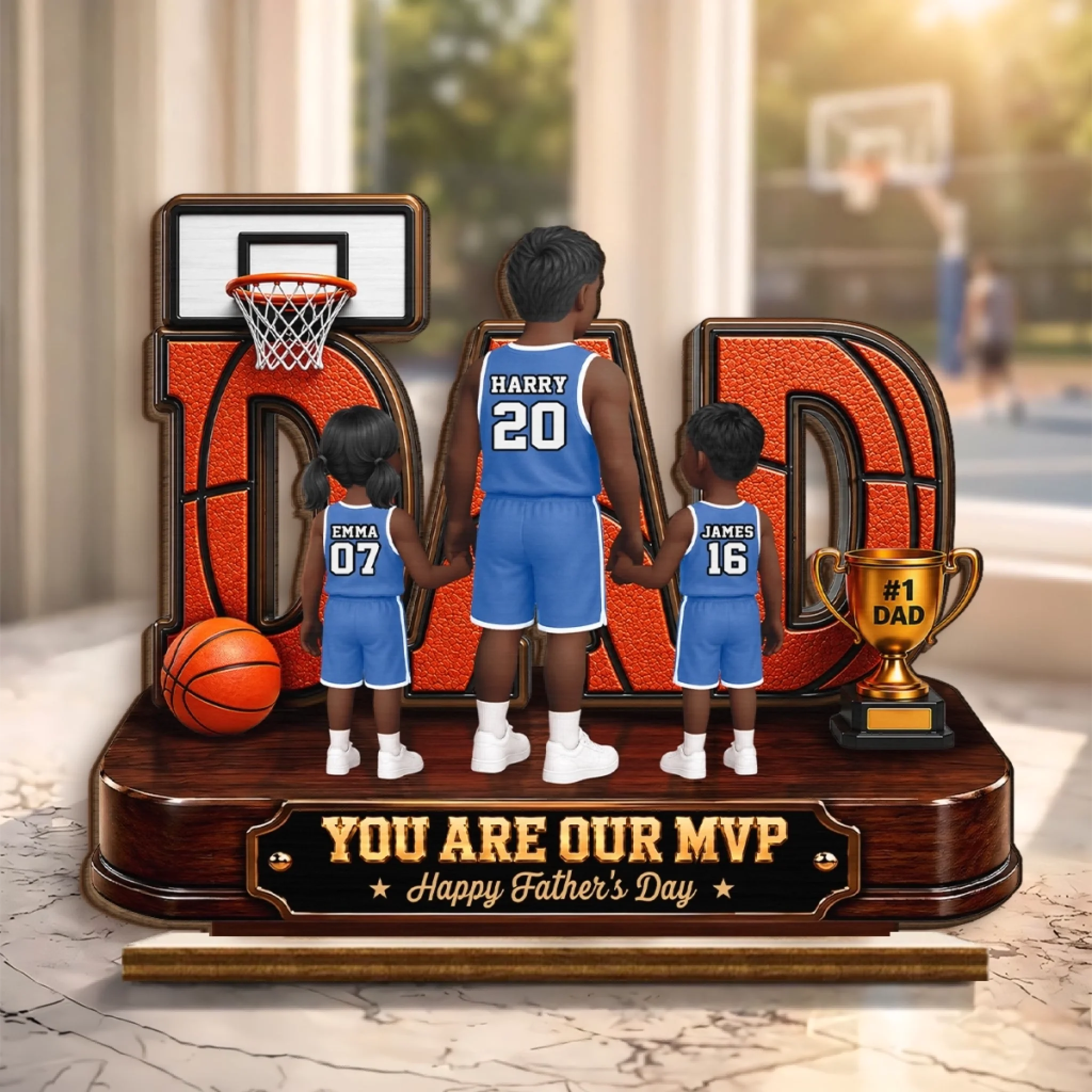 Custom 2-Layered Wooden Plaque Personalized Father's Day Gift for Dad Grandpa Basketball Fans