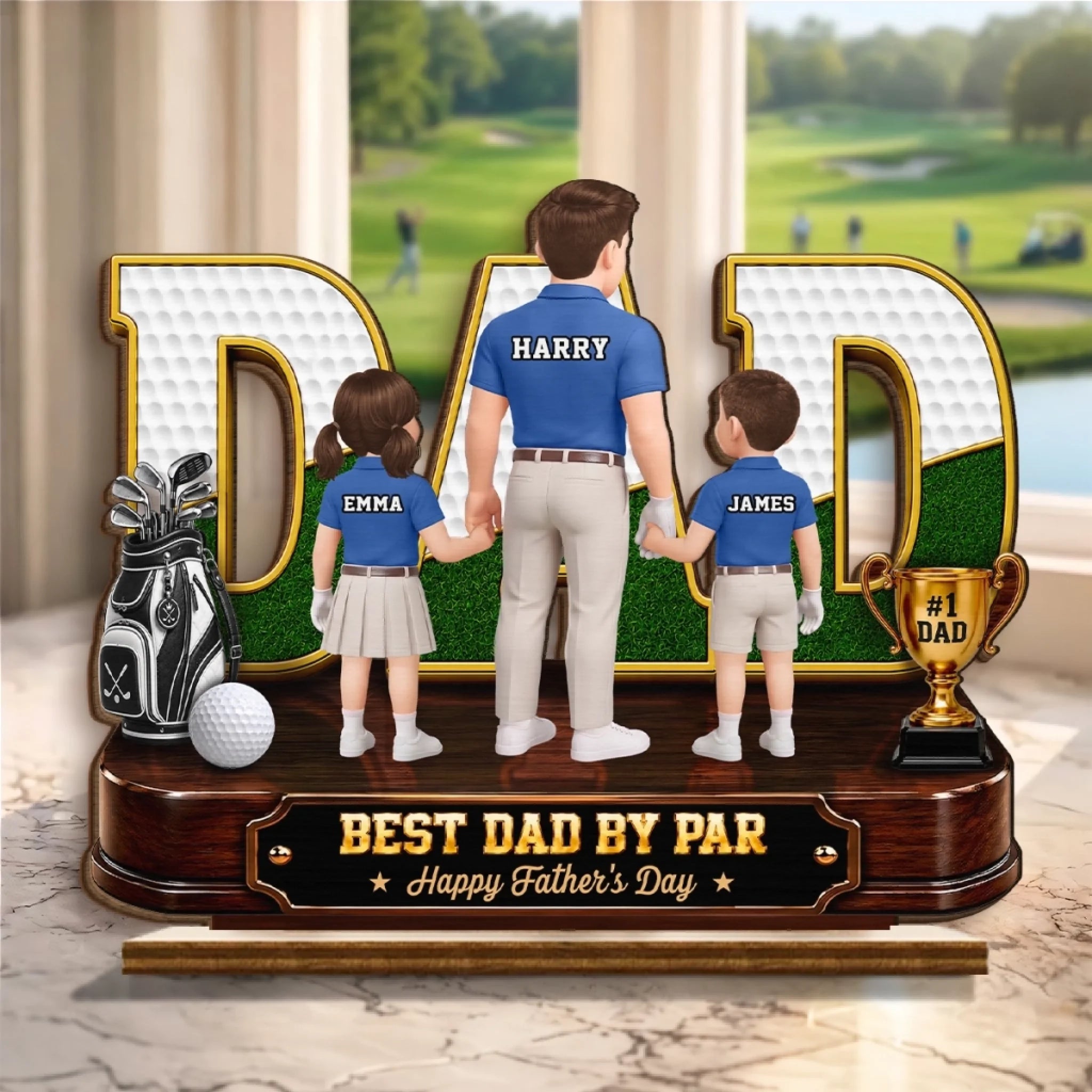 Custom 2-Layered Wooden Plaque with Flat Stand, Personalized Golf Gift for Dad or Grandpa