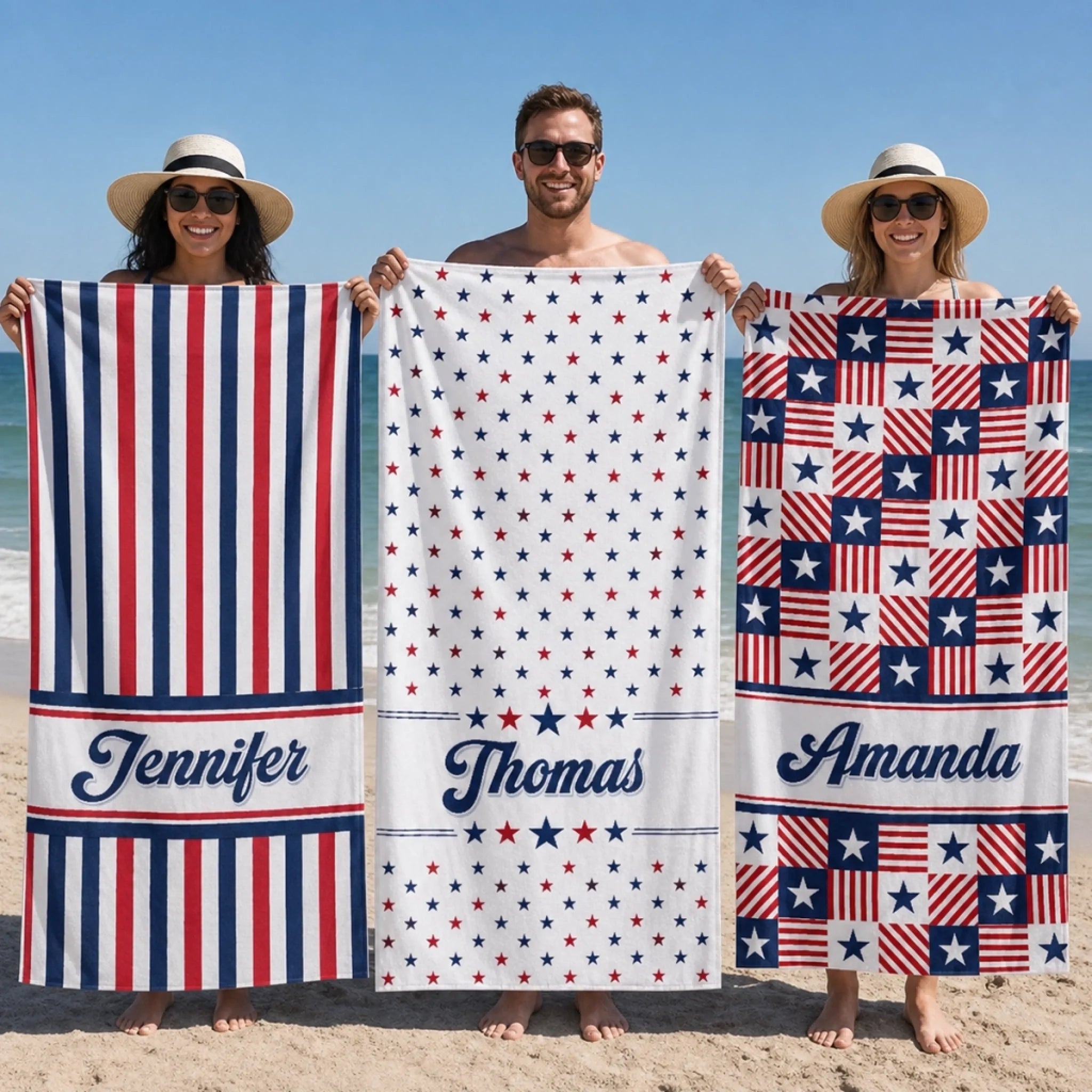 Custom Beach Towel Personalized America 250th Anniversary Summer Vacation Travel Gift USA Edition