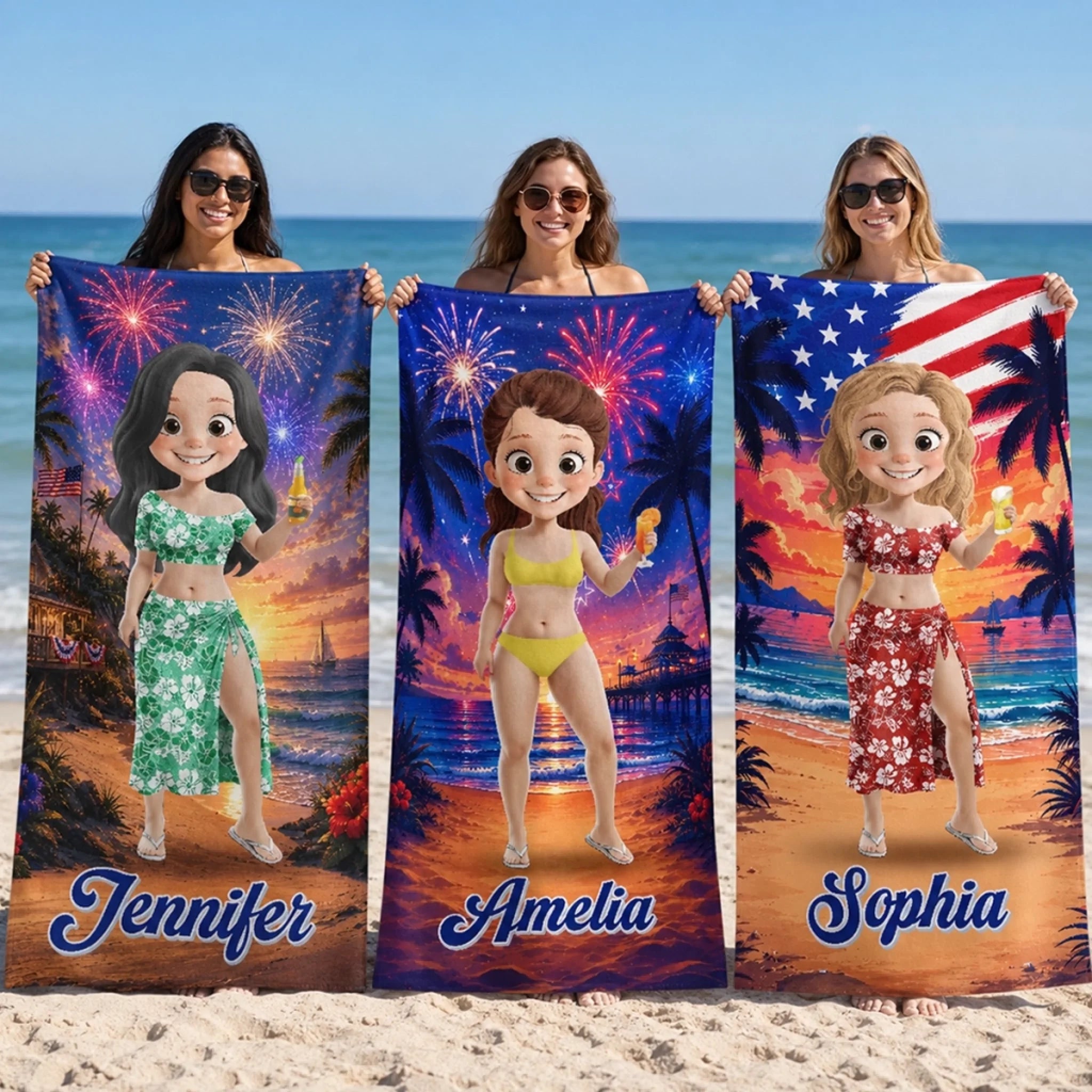Personalized America 250th Anniversary Beach Towel, Salty Air Sunny Days Summer Travel Gift