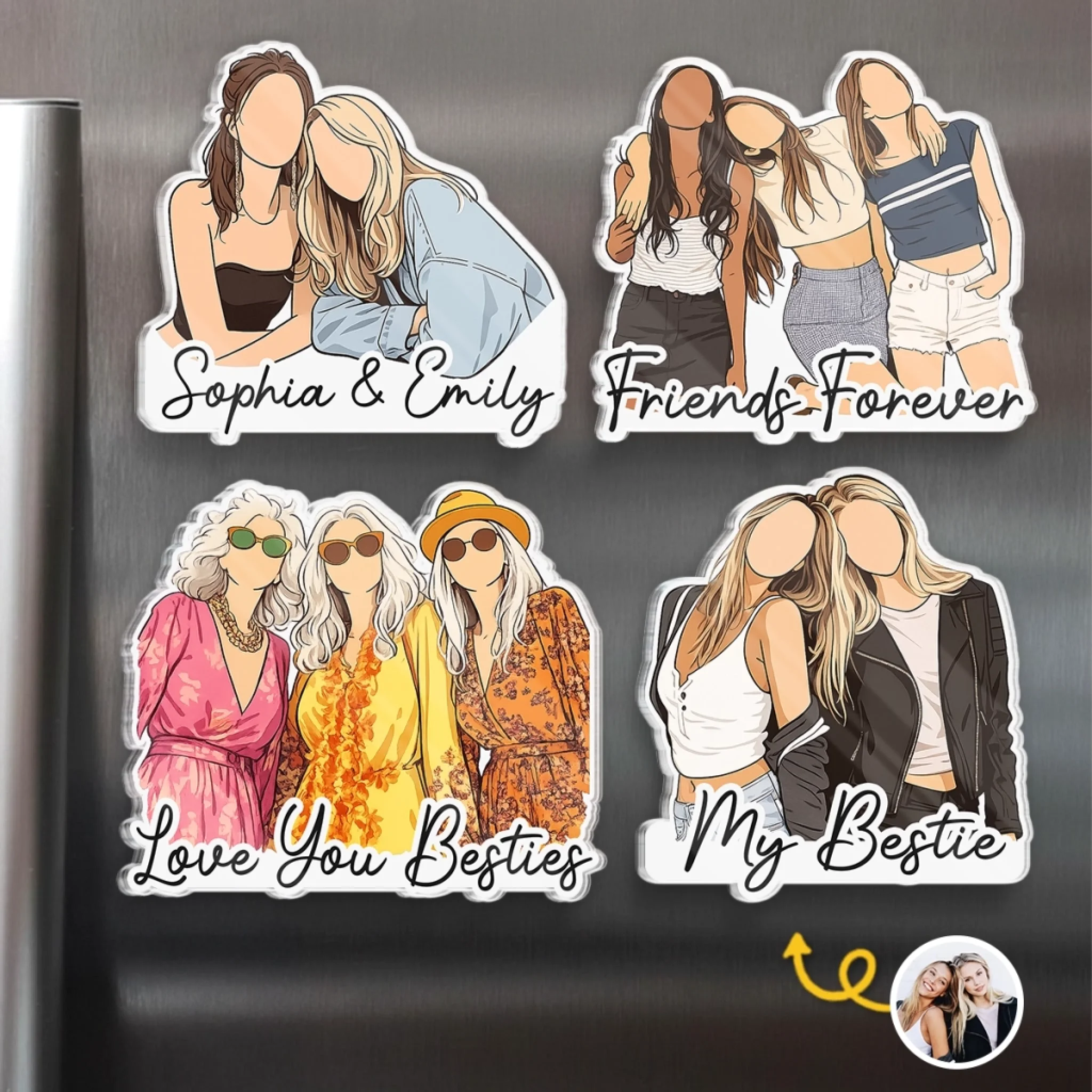Custom Photo Acrylic Fridge Magnet Personalized Chibi Best Friend Birthday Gift for Women Sisters BFF