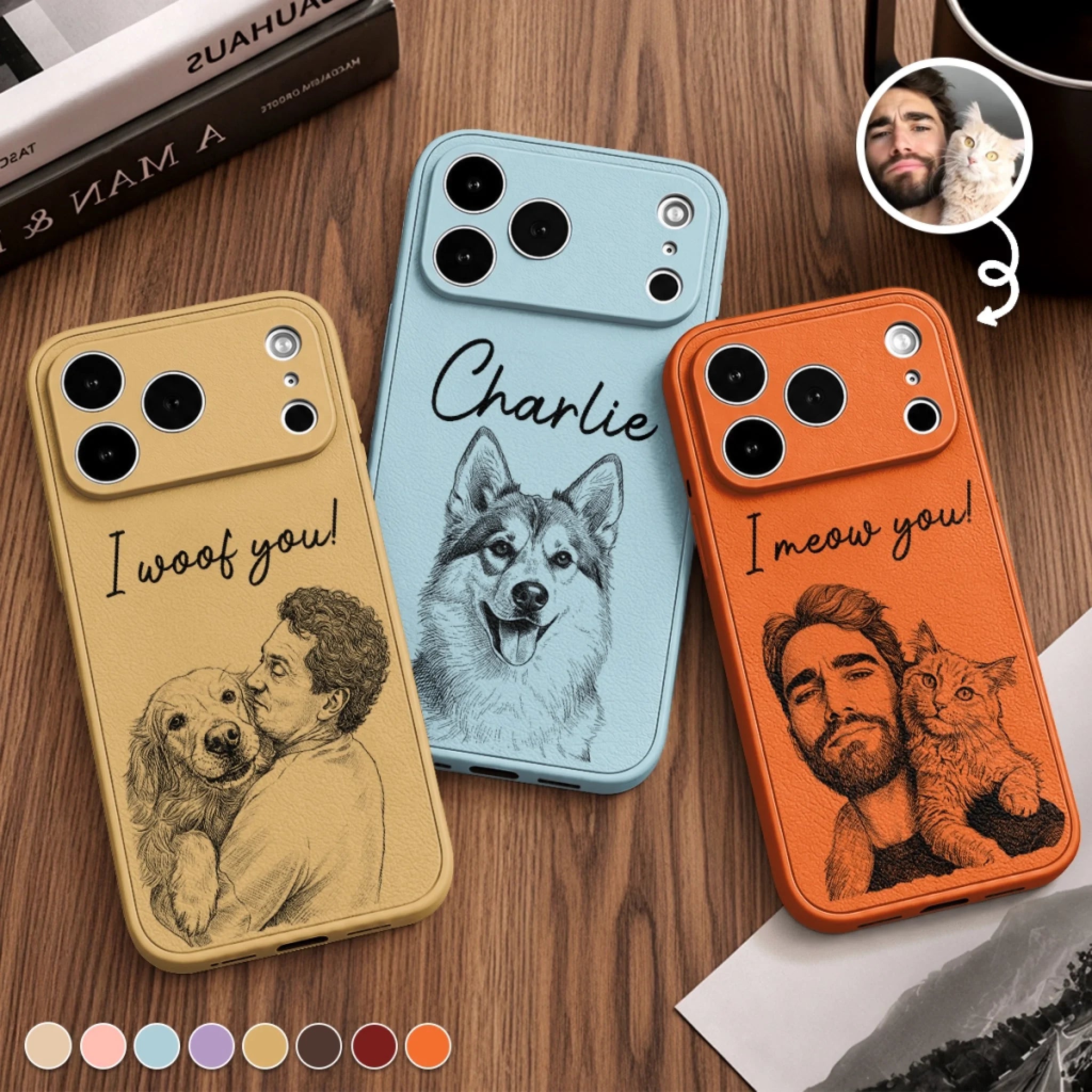 Custom Photo Leather Phone Case Personalized Pet Dad Mom Gift for Dog and Cat Lovers