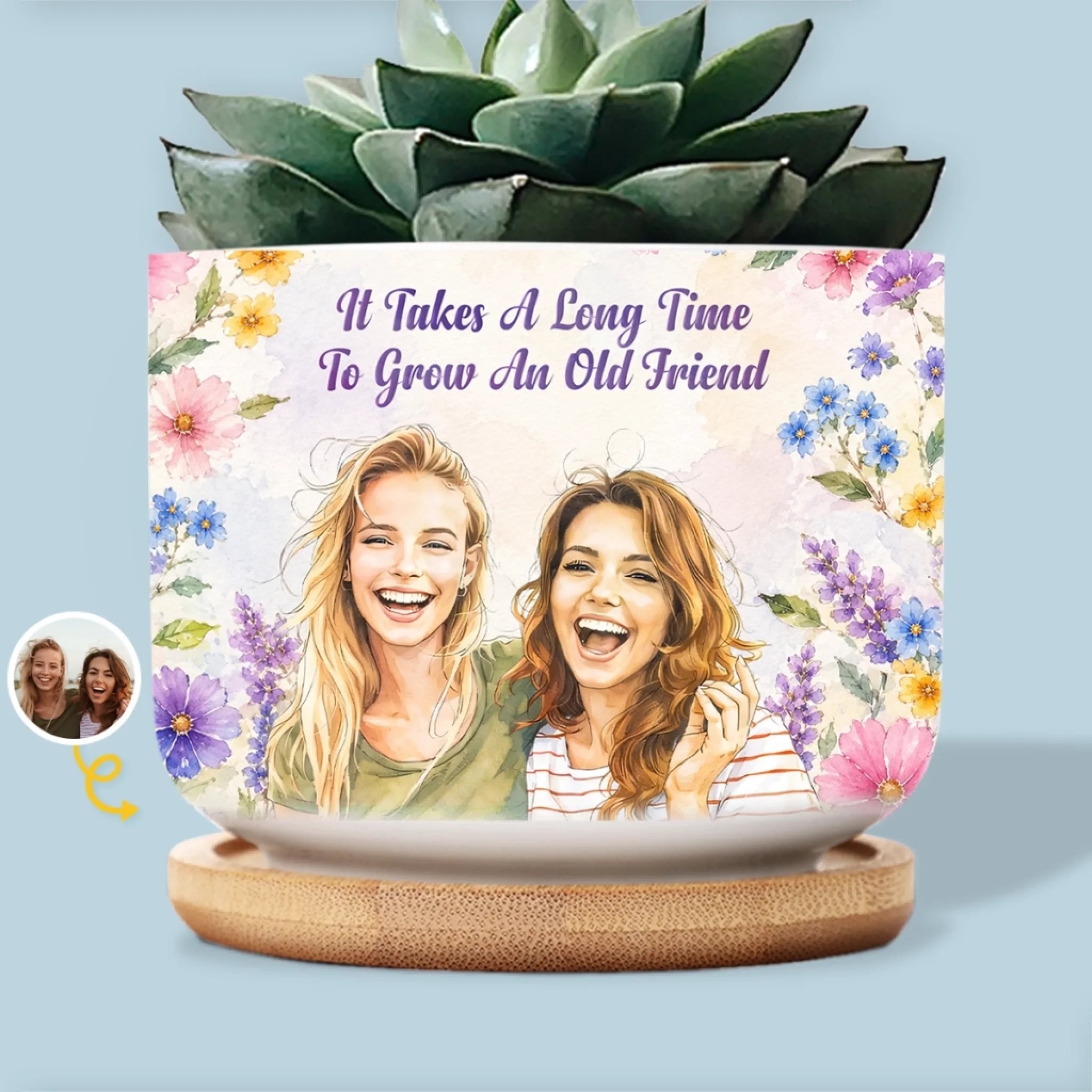 Custom Photo Ceramic Plant Pot, Personalized Friendship Home Decor Gift for Best Friends, Sisters and BFFs