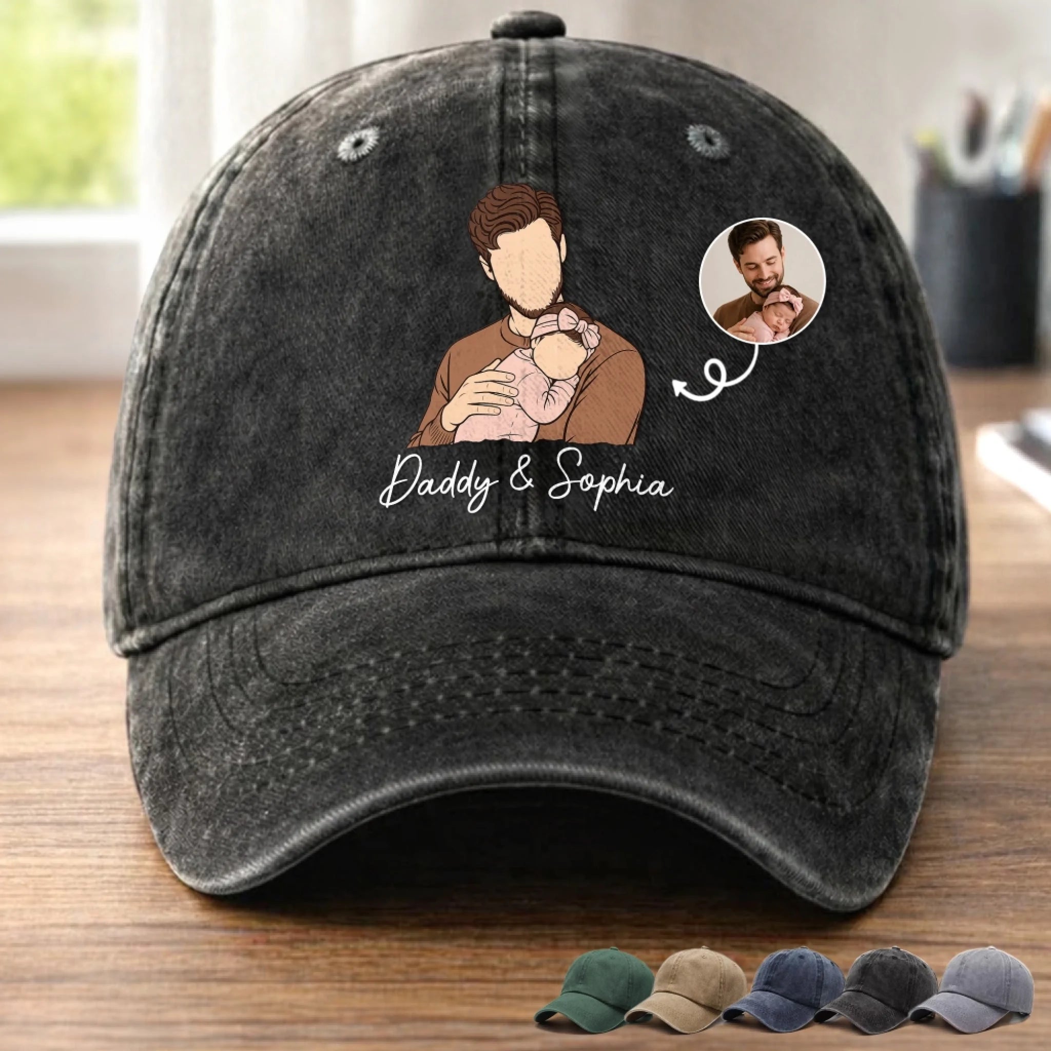 Custom Photo Vintage Washed Denim Baseball Cap Personalized Father's Day Gift for Dad or Grandpa
