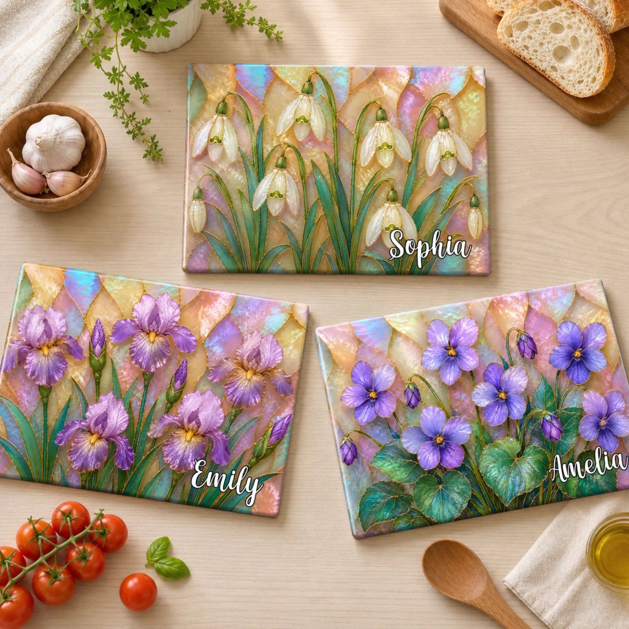 Custom Tempered Glass Cutting Board Personalized Birthday Gift for Her Mom Sister Grandma