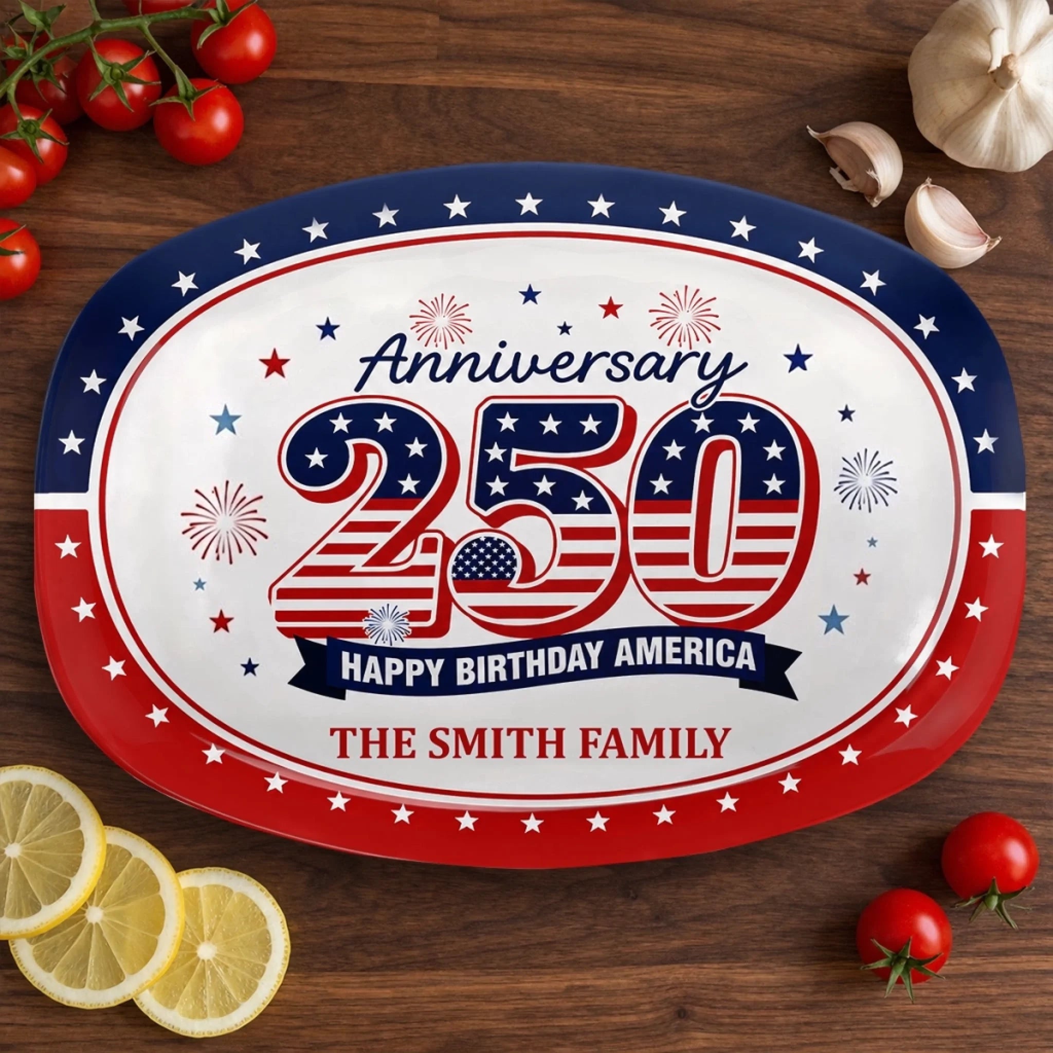 Custom Platter, Personalized America 250th Anniversary Family Gift for Mom Dad Siblings and Kids