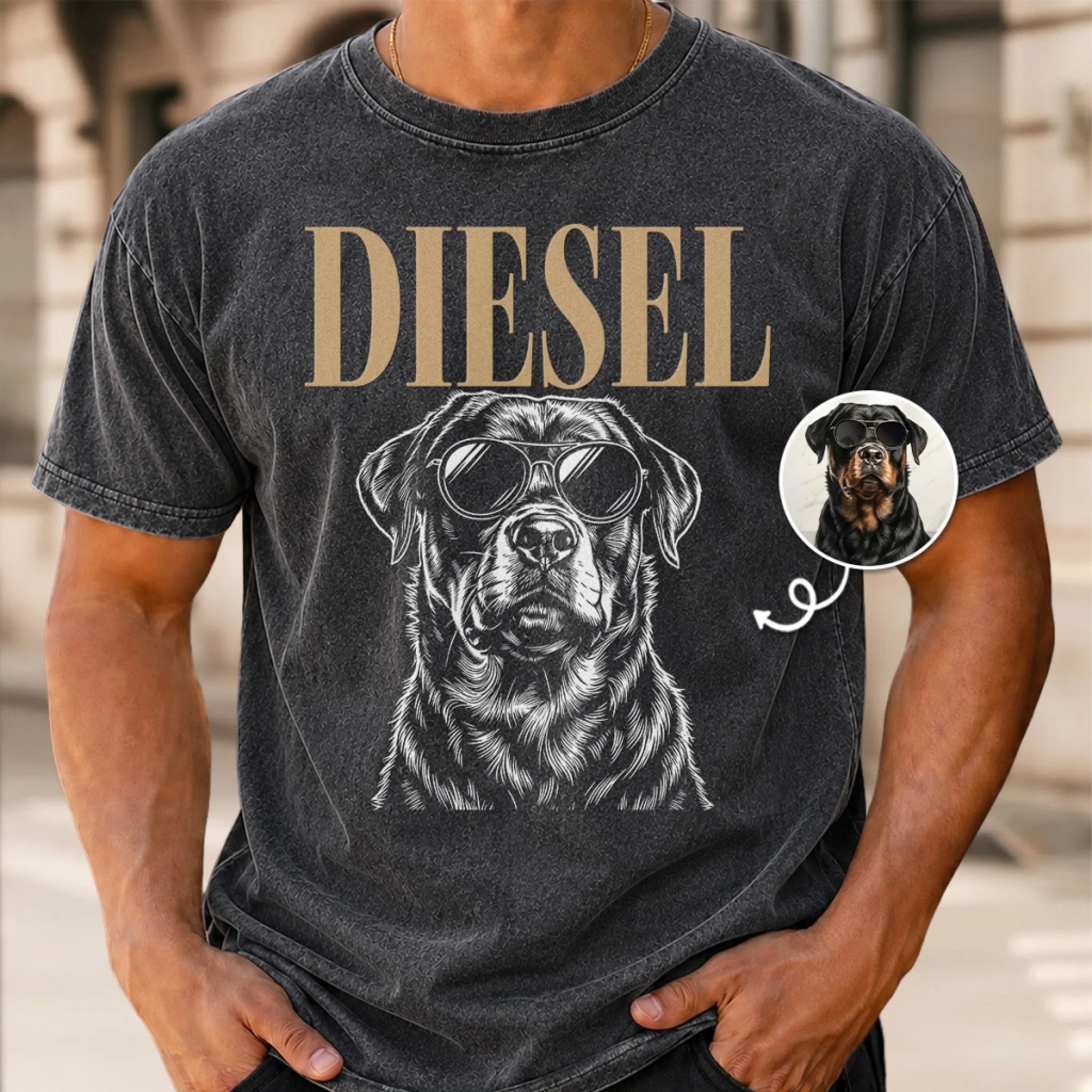 Custom Photo Washed Cotton T-shirt Personalized Father's Day Birthday Gift for Dog Dads and Cat Lovers