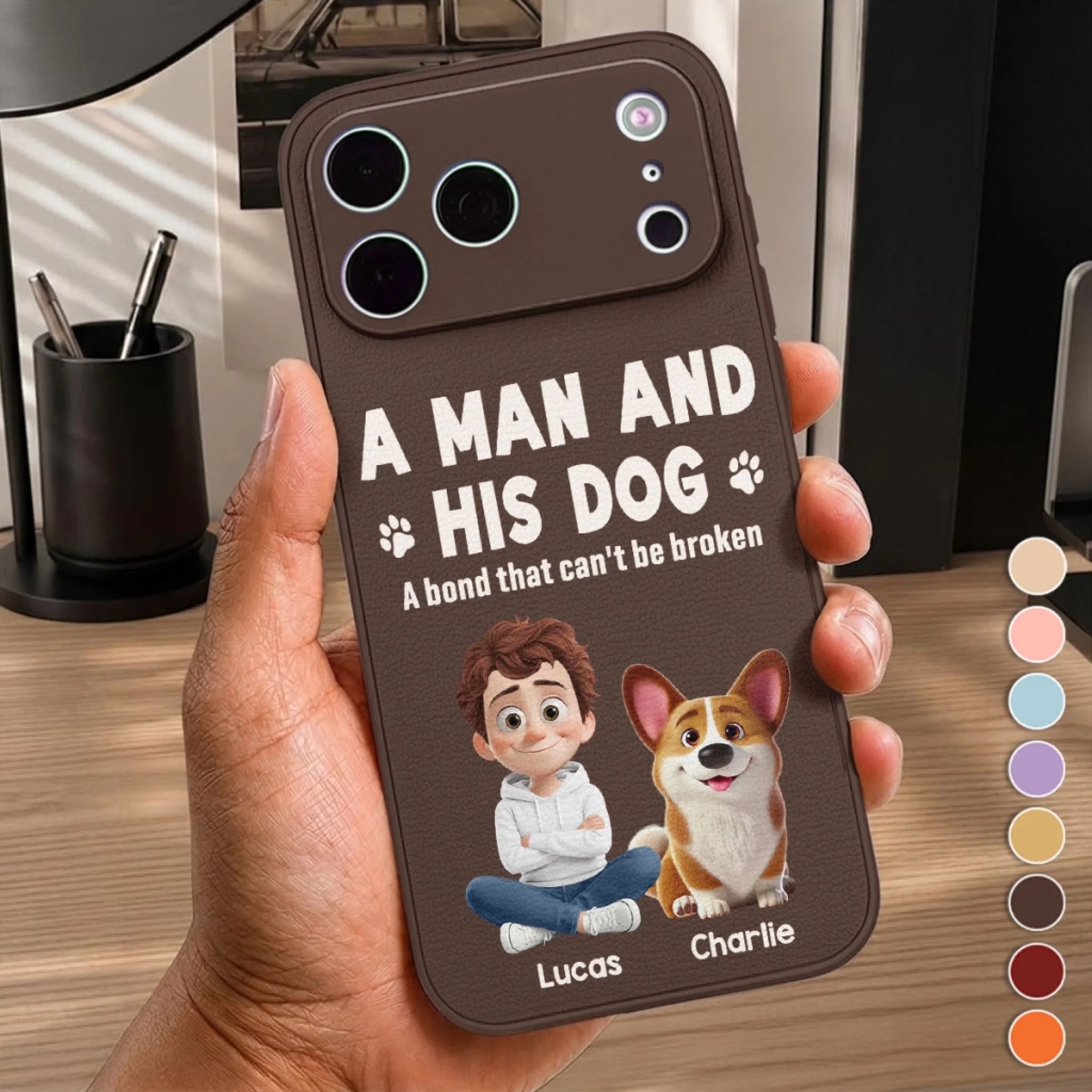 Custom Leather Phone Case Personalized Gift for Dog Dad or Mom, Life Feels Better With Pets