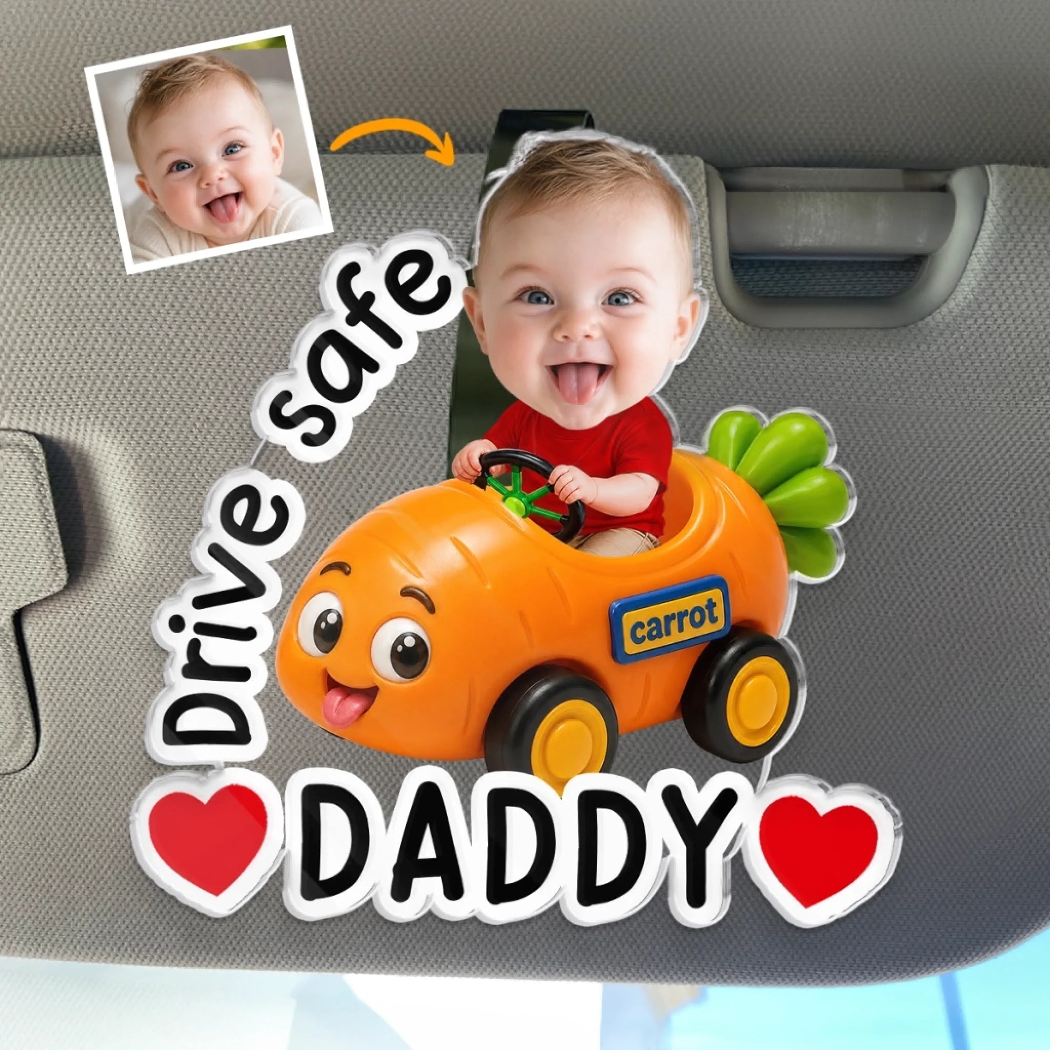 Custom Photo Acrylic Car Visor Clip Personalized Buckled Up With Love Gift for Dad or Grandpa