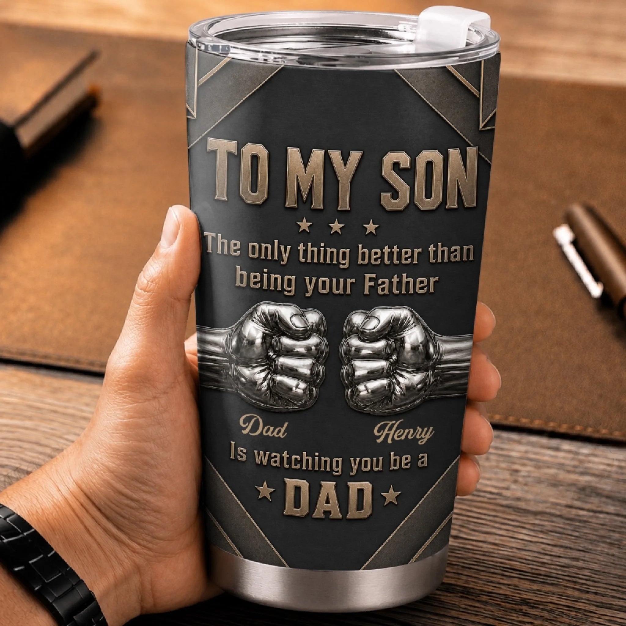 Custom Tumbler Personalized Father's Day or Birthday Gift for Son, You Make Me Proud Every Day