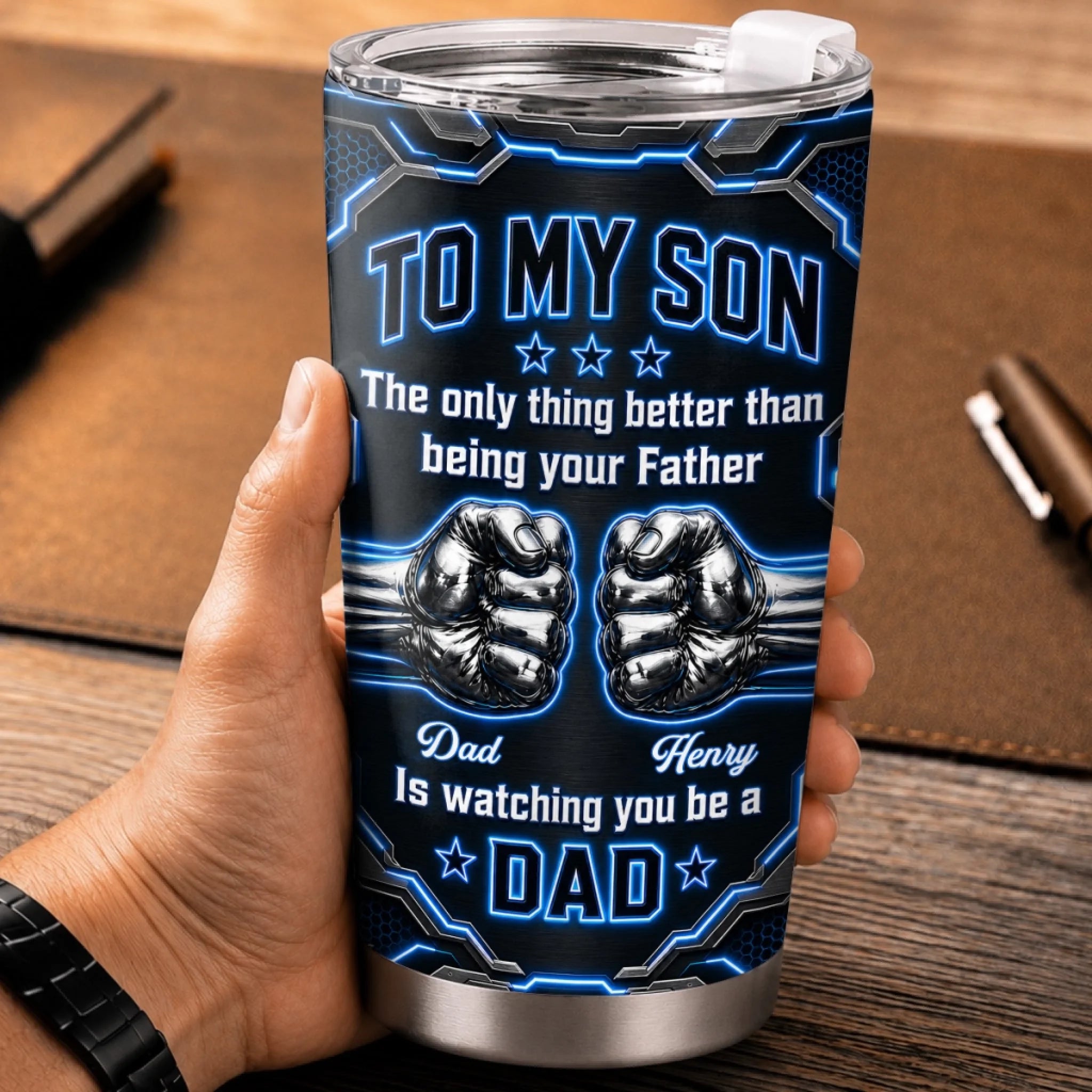 Custom Tumbler Personalized Father's Day or Birthday Gift for Son Watching You Grow Is My Joy