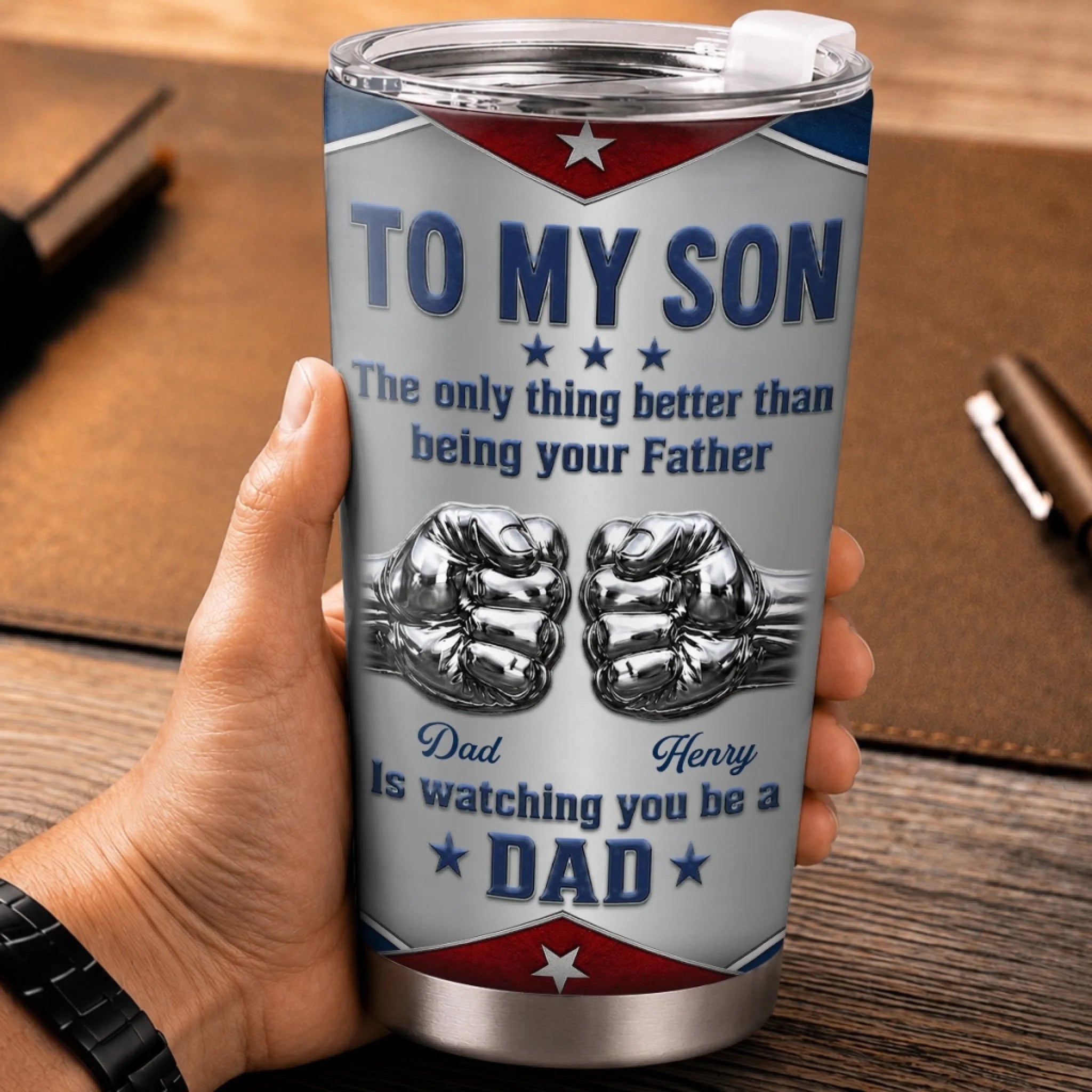 Custom Tumbler Personalized Father's Day or Birthday Gift for Son, Chase Every Dream Fearlessly