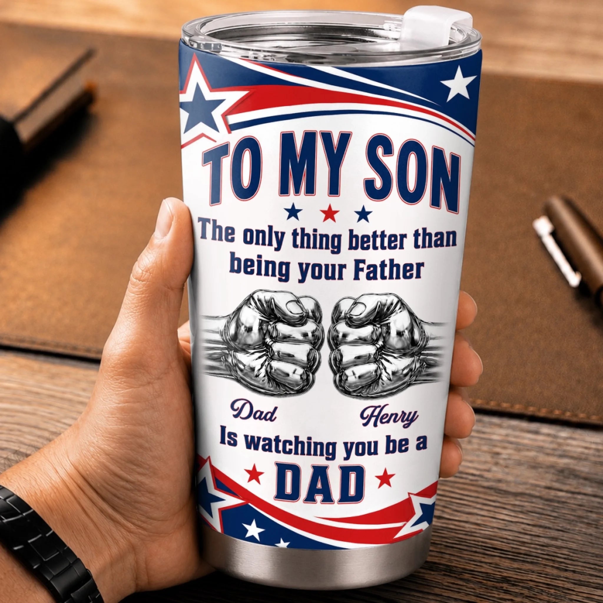 Custom Tumbler Personalized Father's Day or Birthday Gift for Son Built Tough Loved Forever