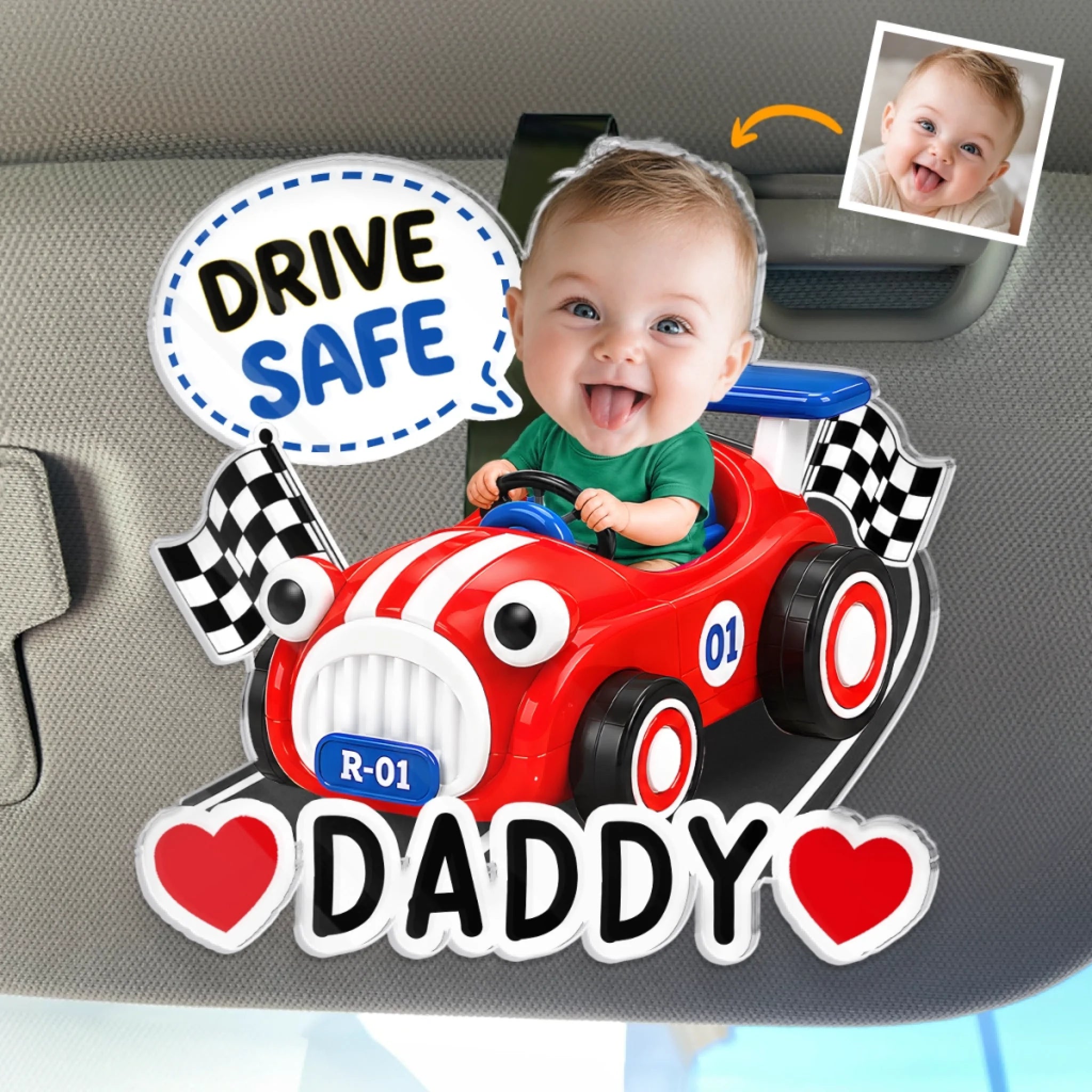 Custom Photo Acrylic Car Visor Clip Personalized Father's Day Gift for Dad or Grandpa Tiny Smiles Safe Miles