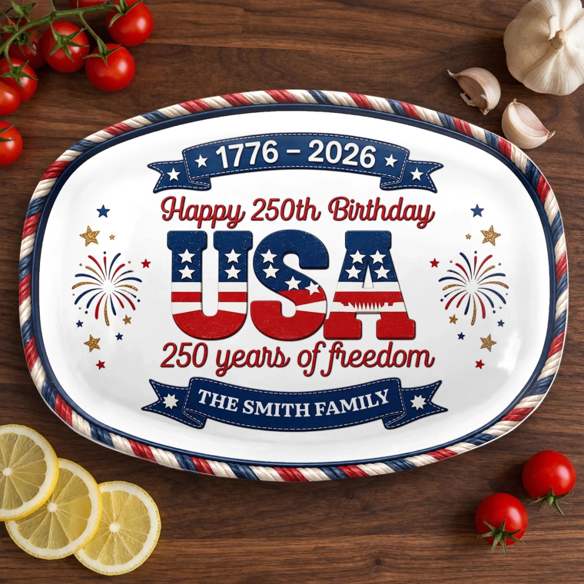 Custom Platter Personalized America 250th Anniversary Gift for Family Sweet Land of Liberty