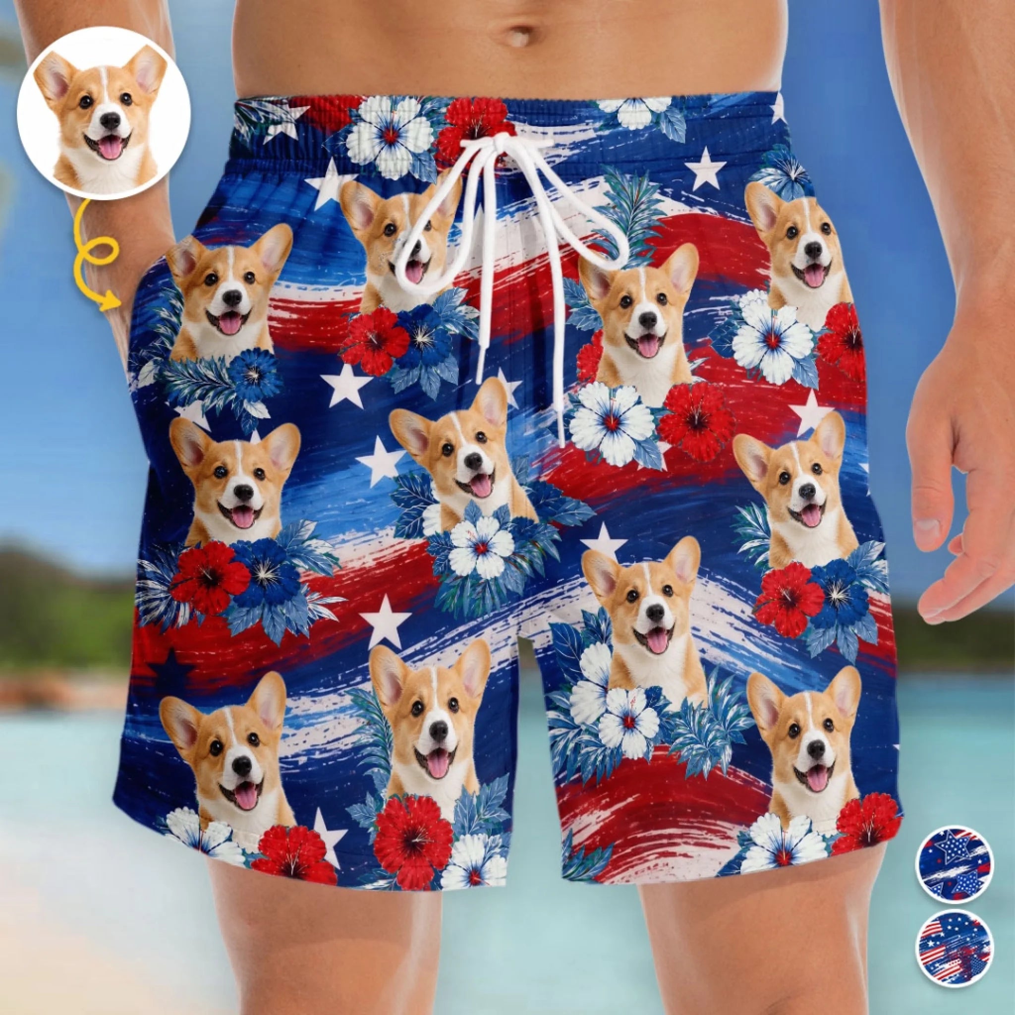 Custom Photo Tropical Hawaiian Aloha Men Beach Shorts Personalized Summer Vacation Gift for Pet Lovers
