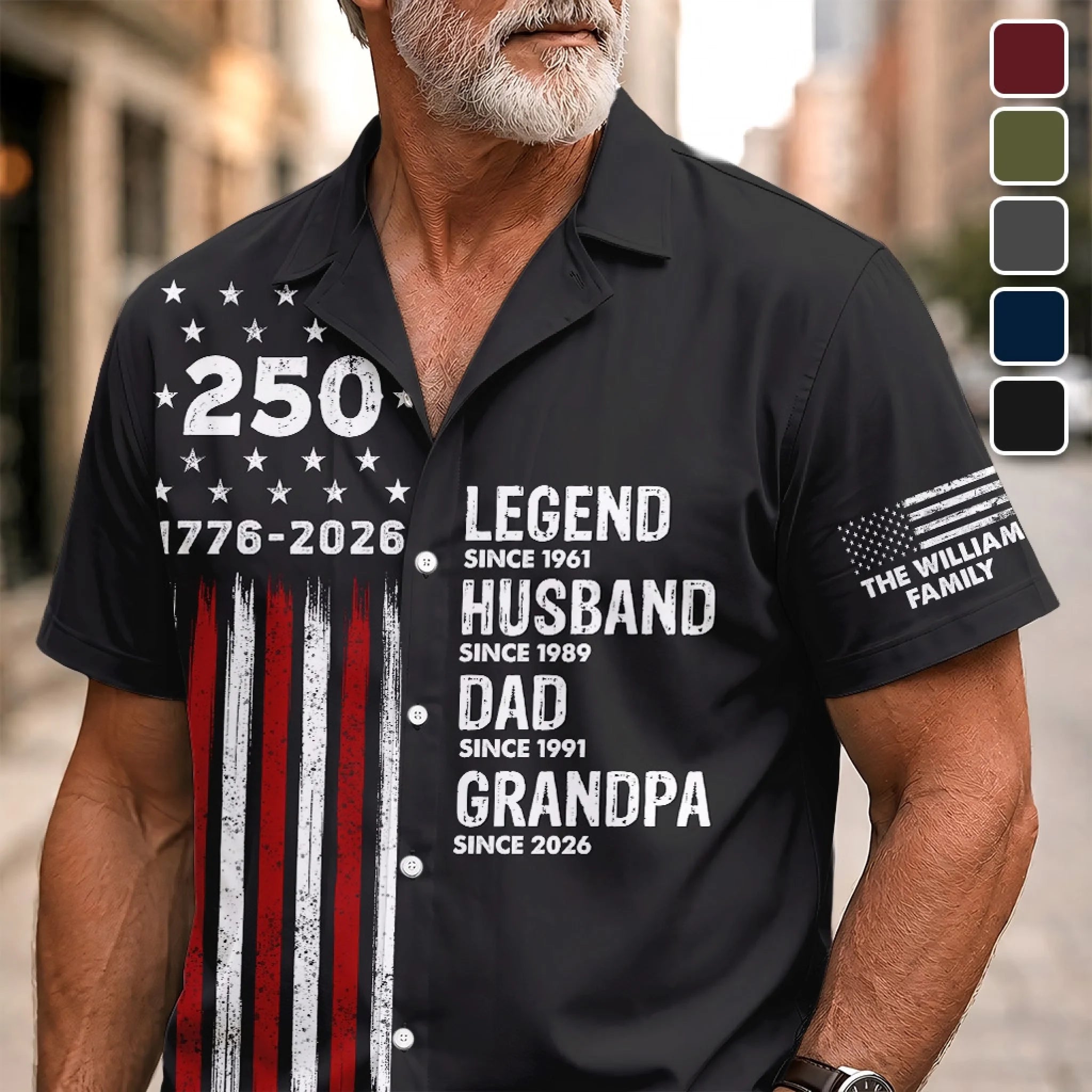 Custom Unisex Tropical Hawaiian Aloha Shirt Personalized America 250th Anniversary Gift for Dad or Grandpa