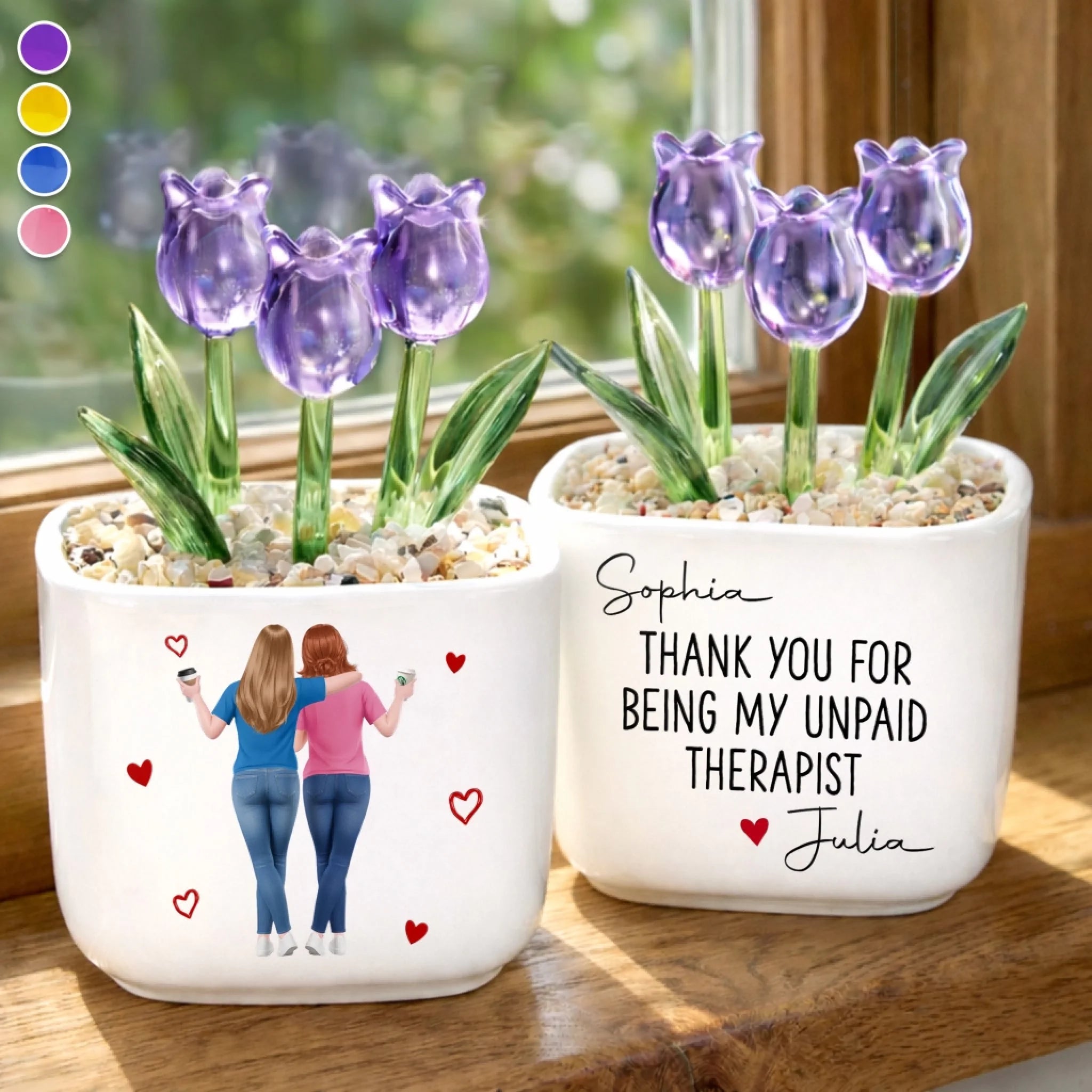 Custom Glass Everlasting Tulips Personalized Best Friend Birthday Gift for Women Sisters and BFF
