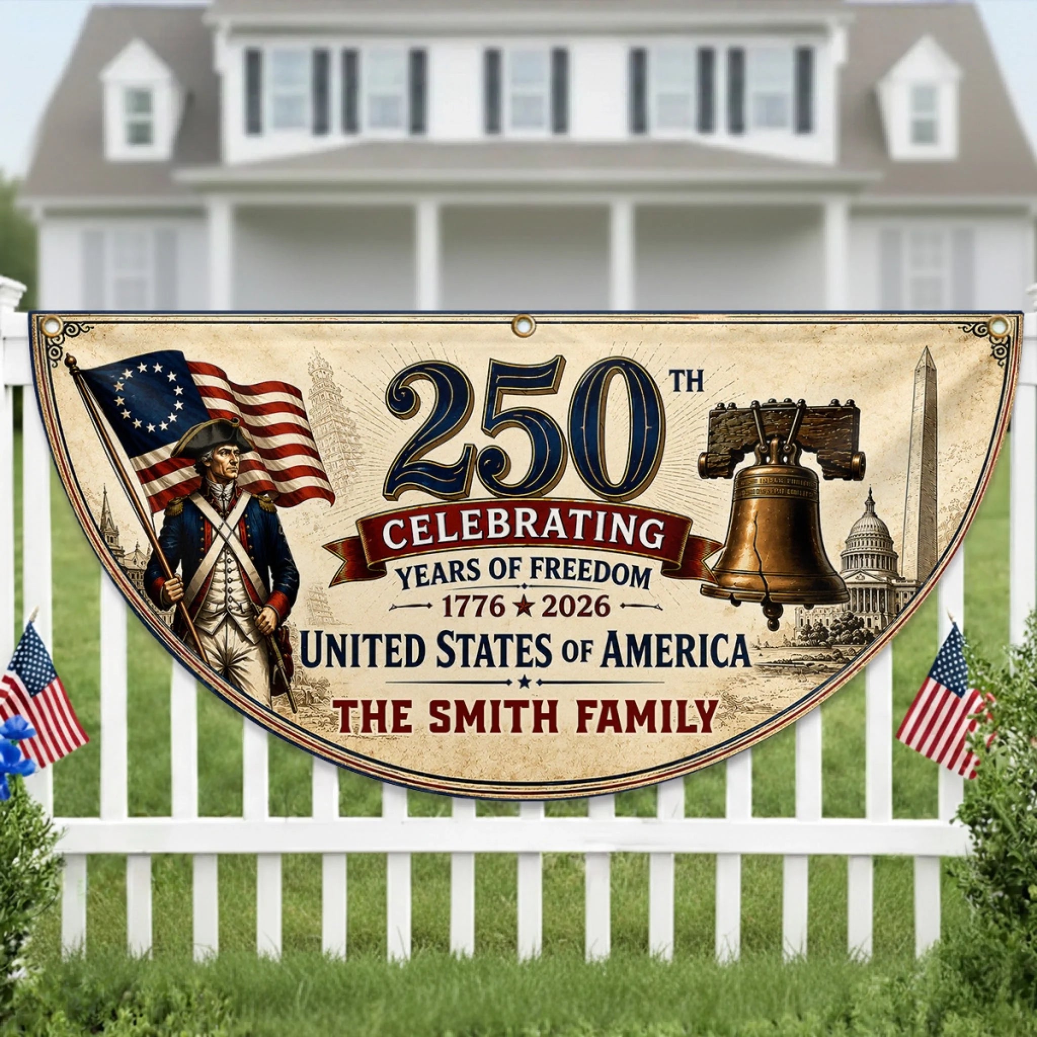 Custom Non-Pleated Fan Flag, Personalized America 250th Anniversary Gift for Family
