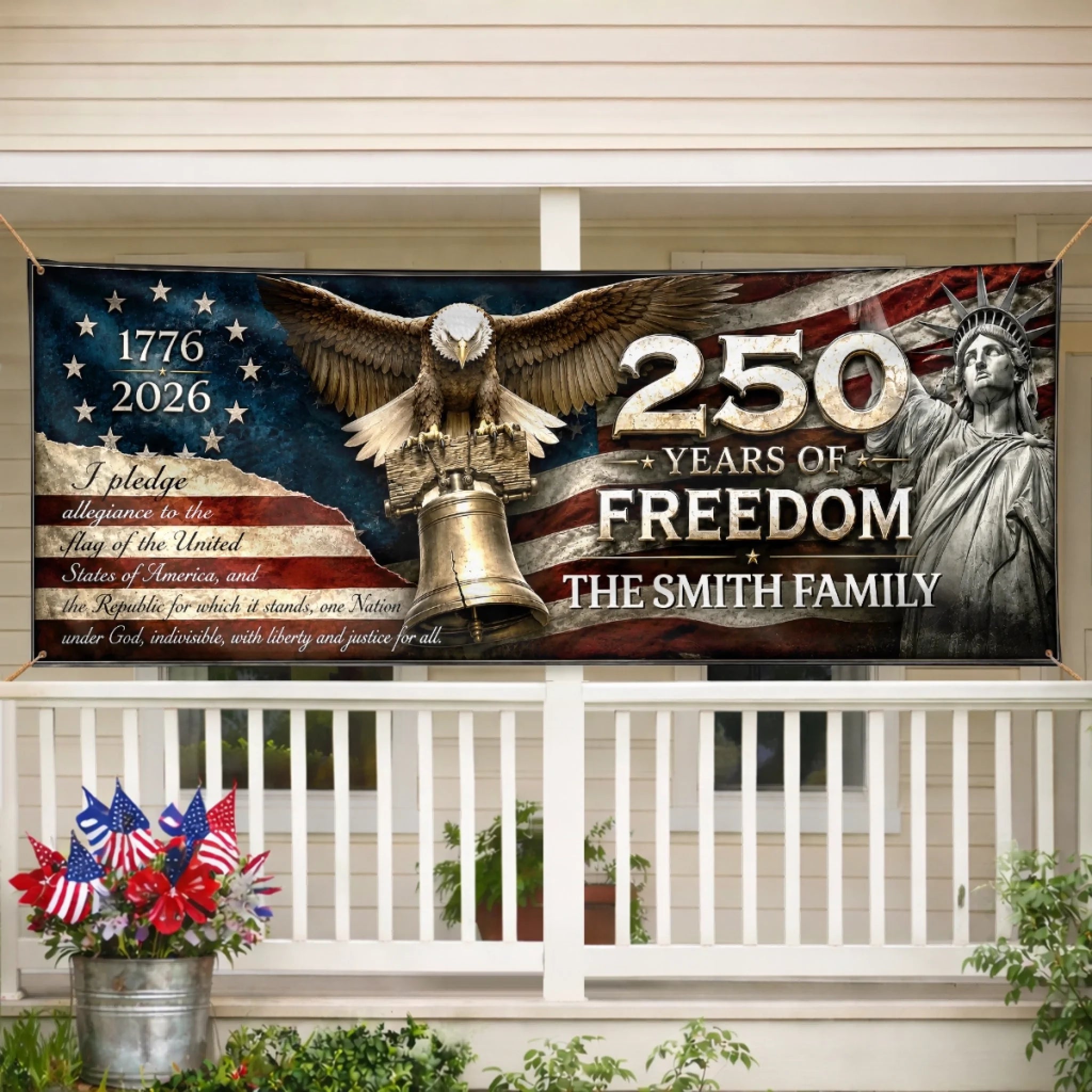 Custom Polyester Outdoor Banner, Personalized America 250th Anniversary Gift for Mom or Dad