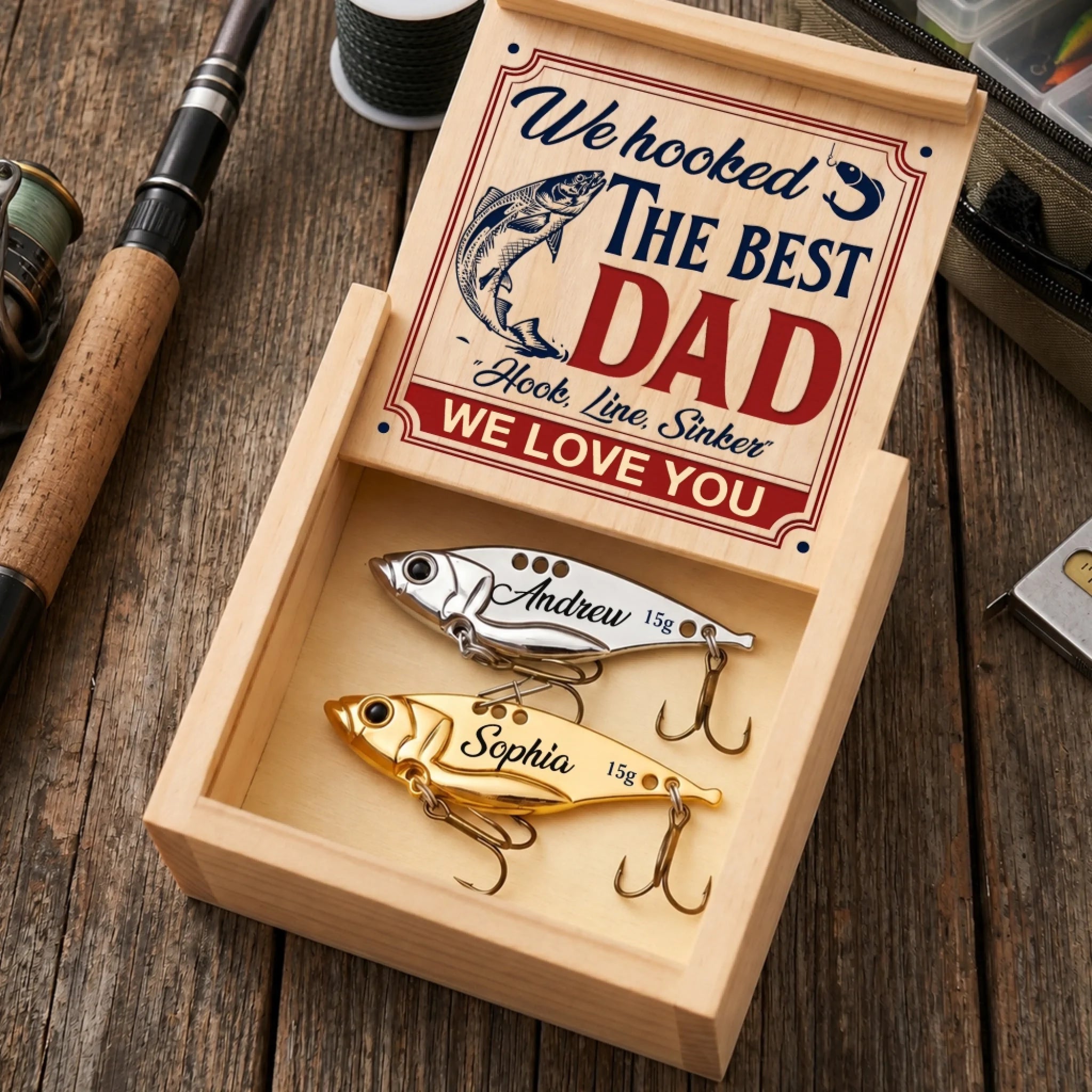 Custom Fishing Lure Personalized Father’s Day Gift for Fisherman Dad or Grandpa Hooked On Fishing Life