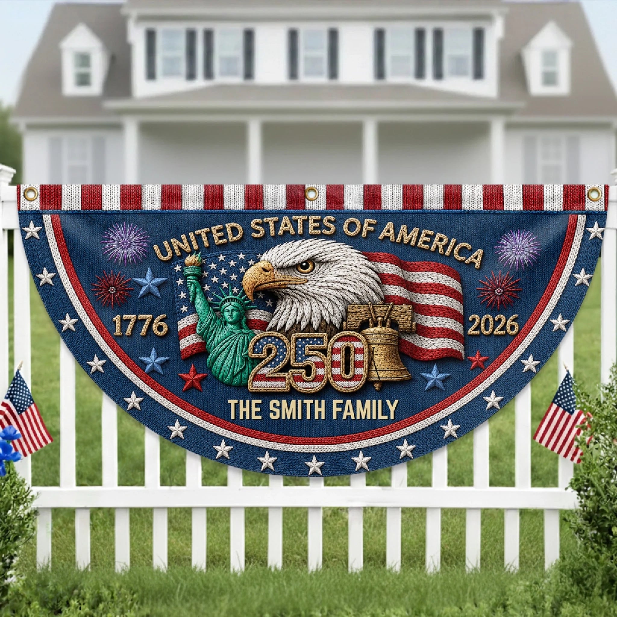 Custom Non-Pleated Fan Flag, Personalized America 250th Anniversary Gift for Mom Dad Family
