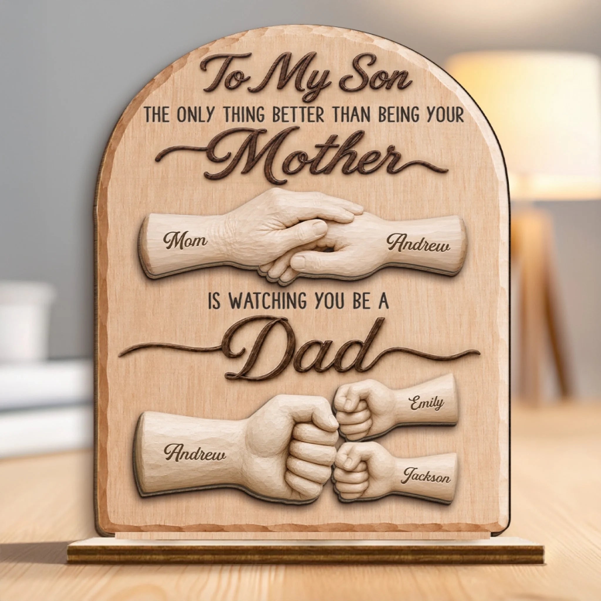 Personalized 2-Layered Wooden Plaque With Flat Stand, Father’s Day or Birthday Gift for Son